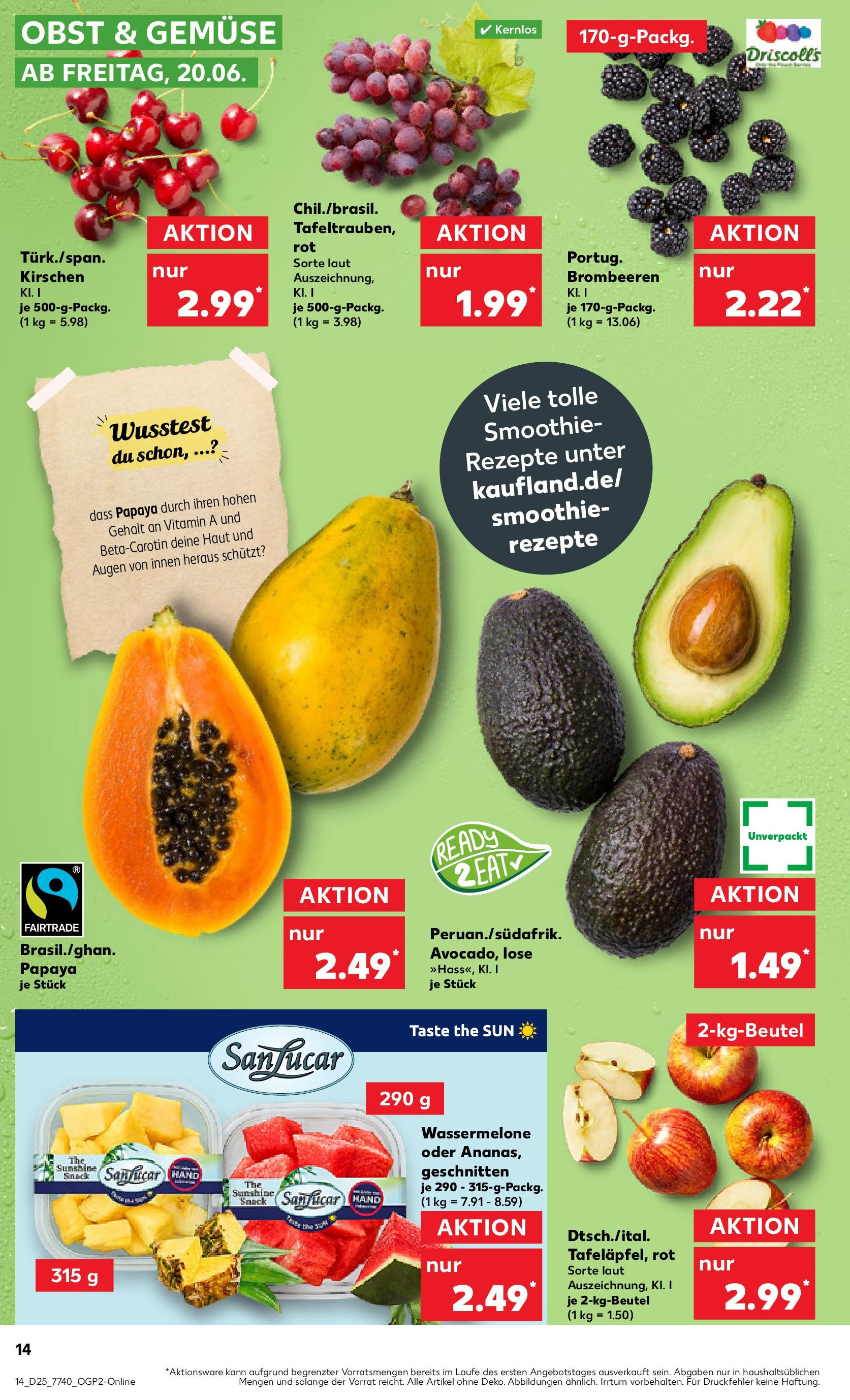 Prospekt Kaufland ab 18.06.2025 » Angebote Online zum Blättern | Seite: 14 | Produkte: Kirschen, Gemüse, Obst, Wassermelone
