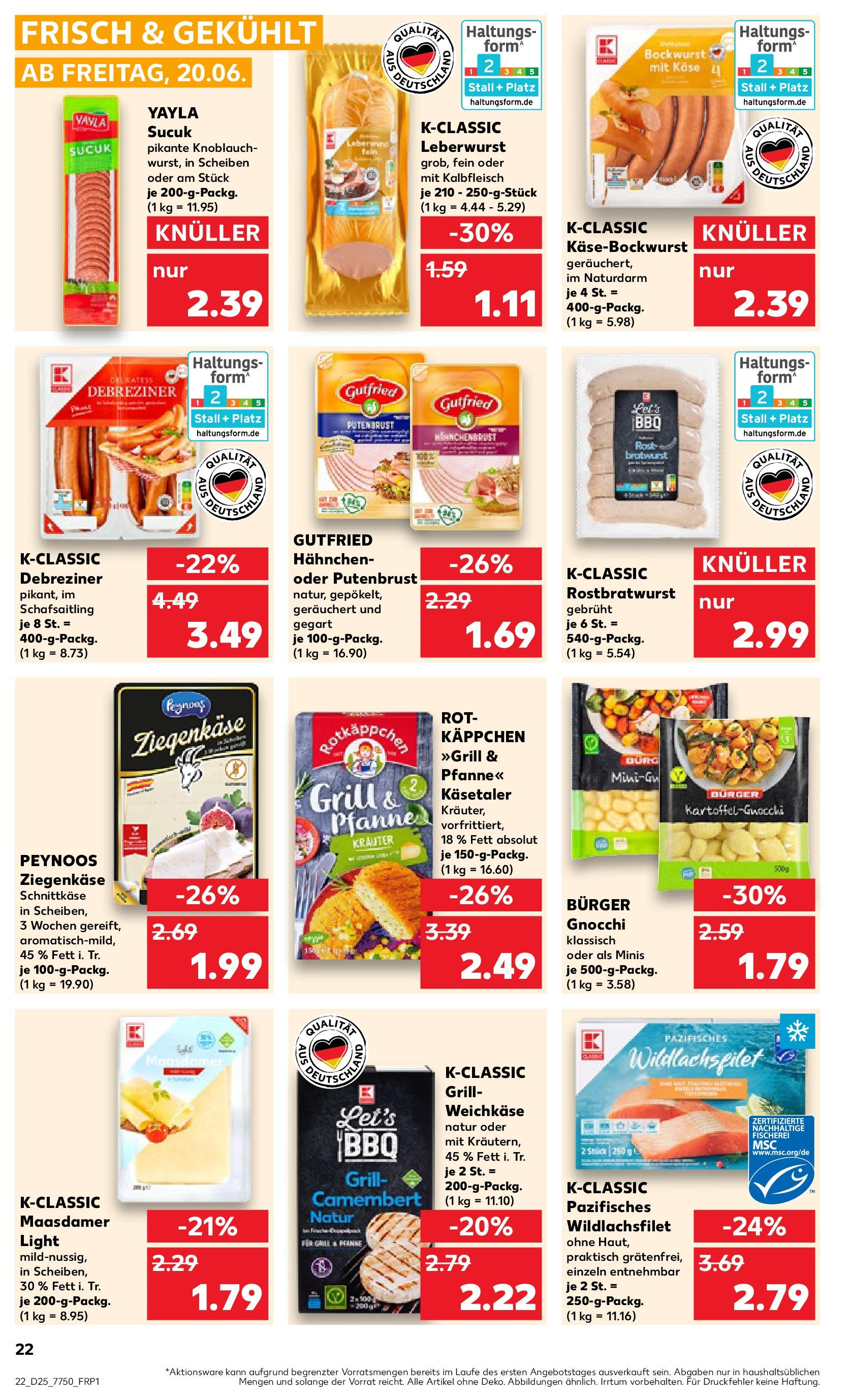 Prospekt Kaufland ab 18.06.2025 » Angebote Online zum Blättern | Seite: 22 | Produkte: Bockwurst, Hahnchen, Knoblauch, Rotkäppchen