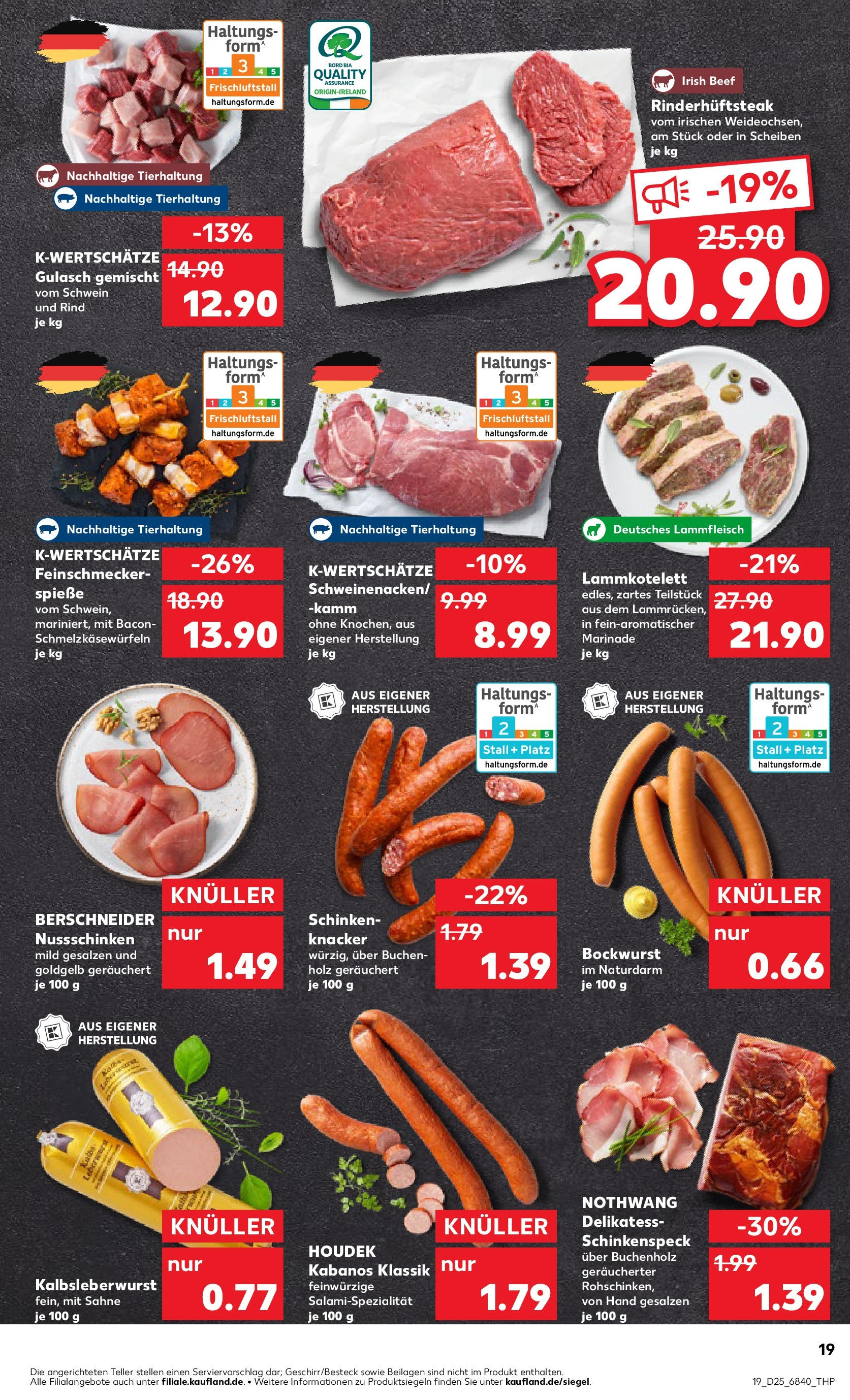 Prospekt Kaufland ab 18.06.2025 » Angebote Online zum Blättern | Seite: 19 | Produkte: Bockwurst, Spieße, Gulasch, Steak