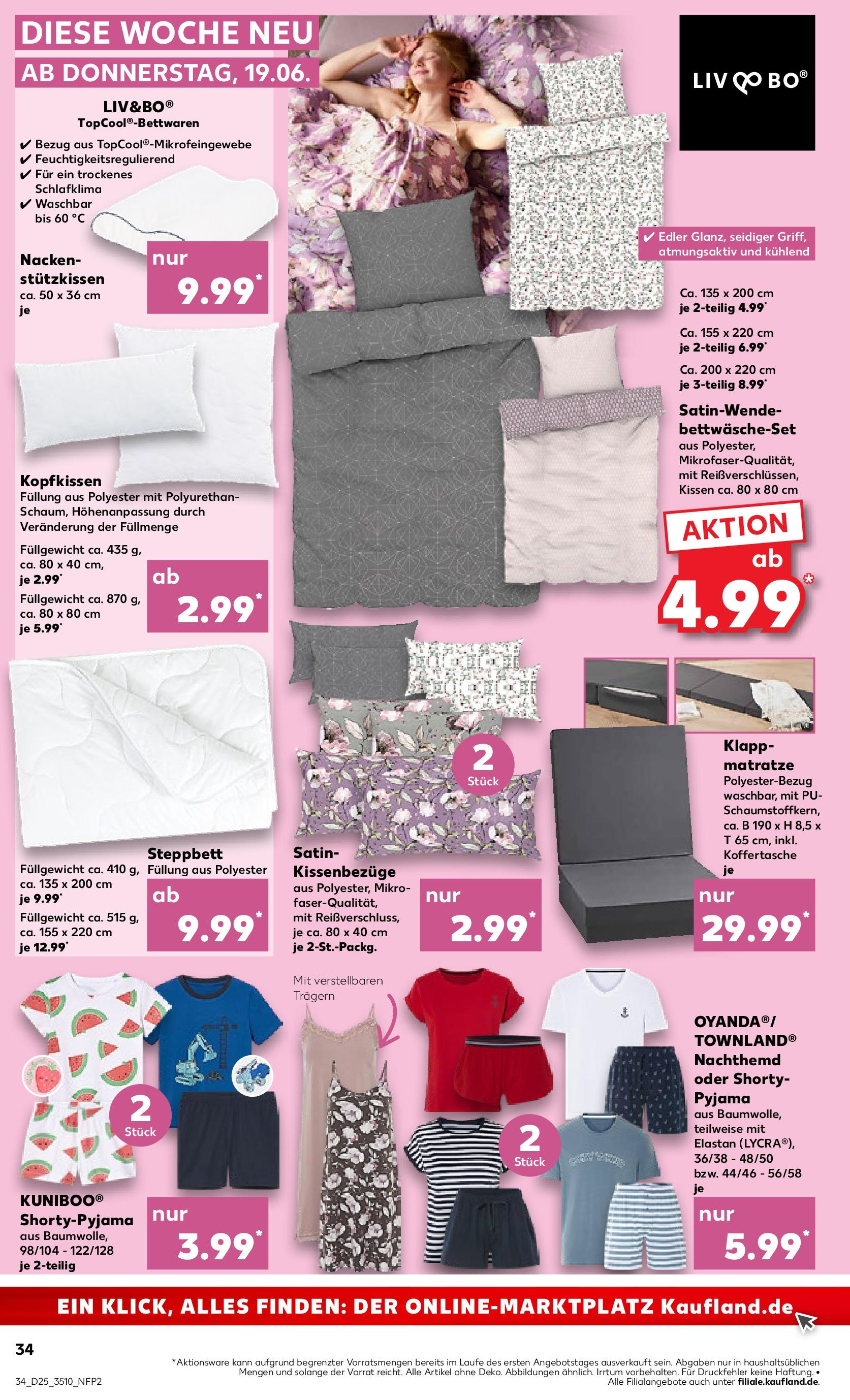 Prospekt Kaufland ab 18.06.2025 » Angebote Online zum Blättern | Seite: 34 | Produkte: Matratze, Kissen, Kopfkissen, Pyjama