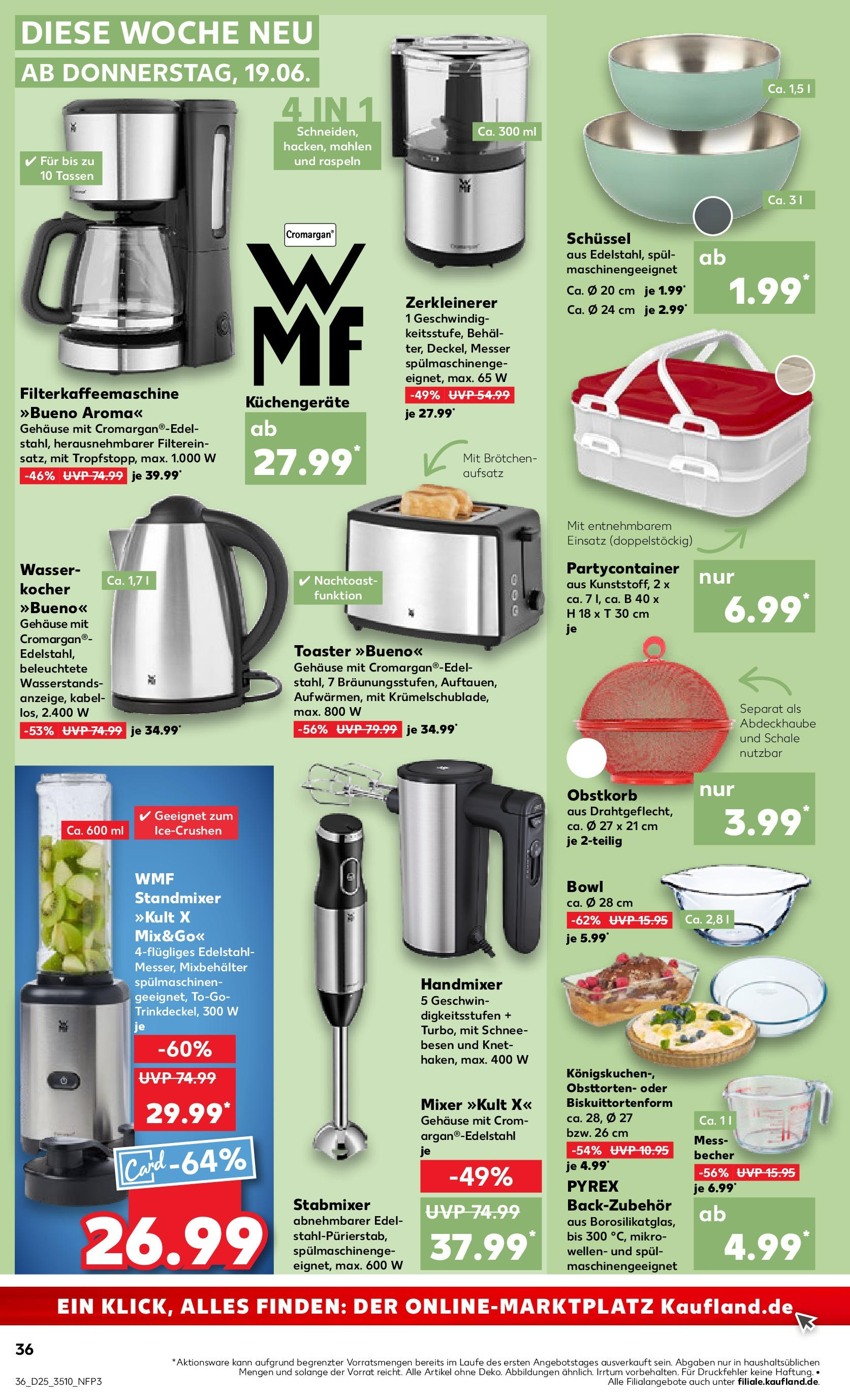 Prospekt Kaufland ab 18.06.2025 » Angebote Online zum Blättern | Seite: 36 | Produkte: Mixer, Toaster, Wasser, Filterkaffeemaschine