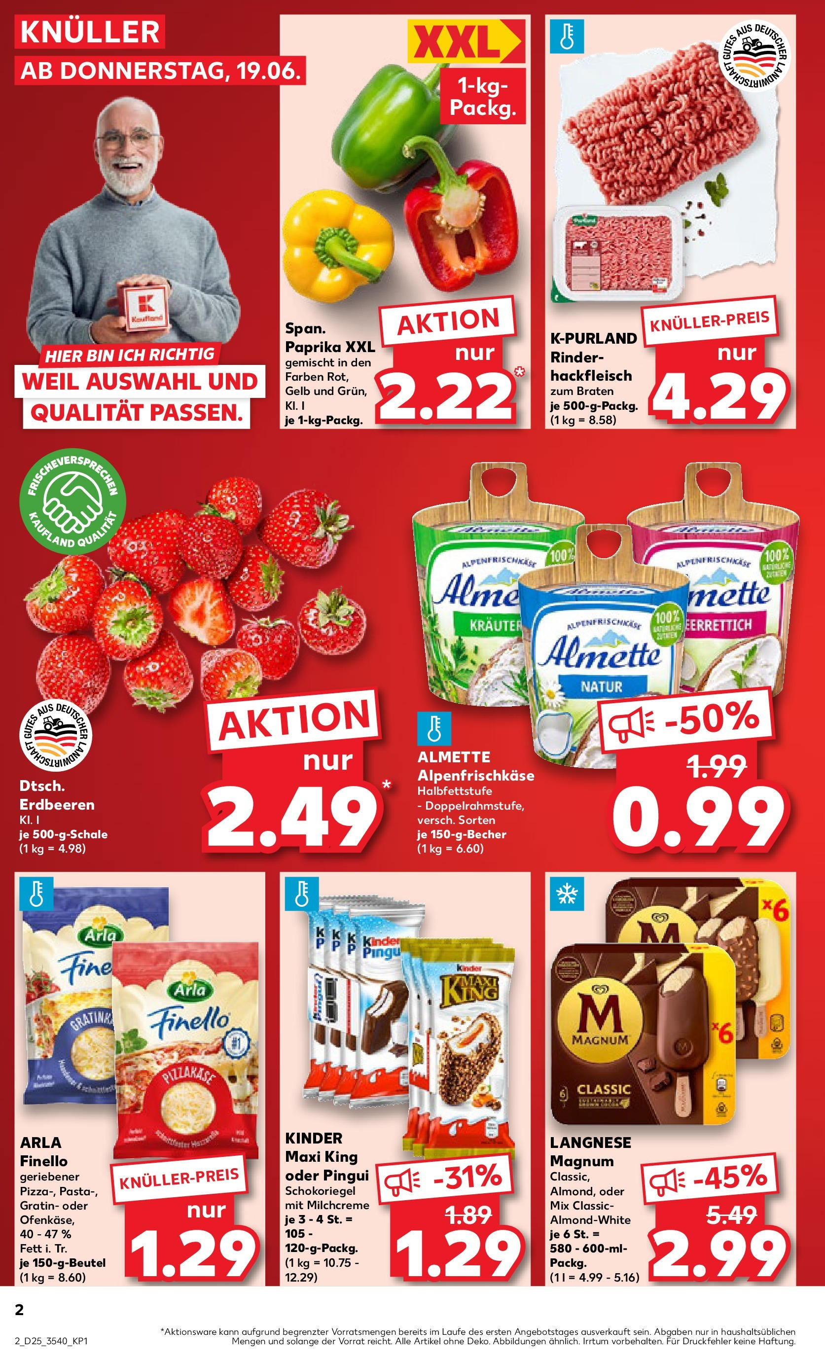 Prospekt Kaufland ab 18.06.2025 » Angebote Online zum Blättern | Seite: 2 | Produkte: Almette, Langnese, Paprika, Erdbeeren
