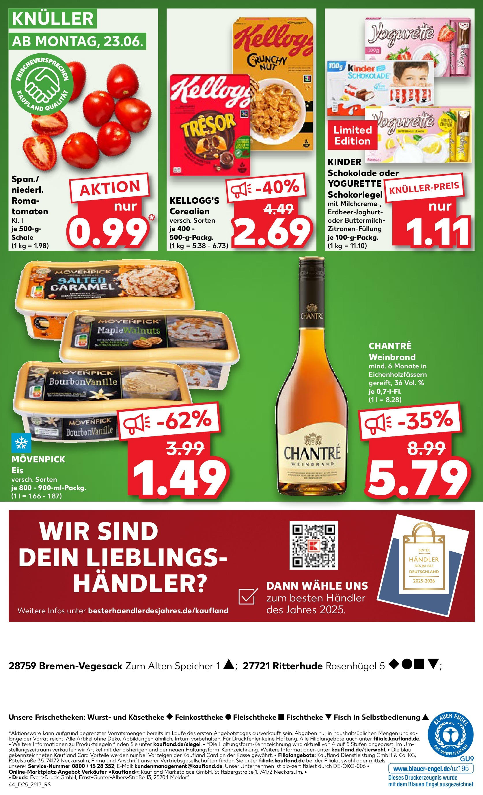 Prospekt Kaufland ab 18.06.2025 » Angebote Online zum Blättern | Seite: 44 | Produkte: Buttermilch, Schokolade, Movenpick eis, Eis