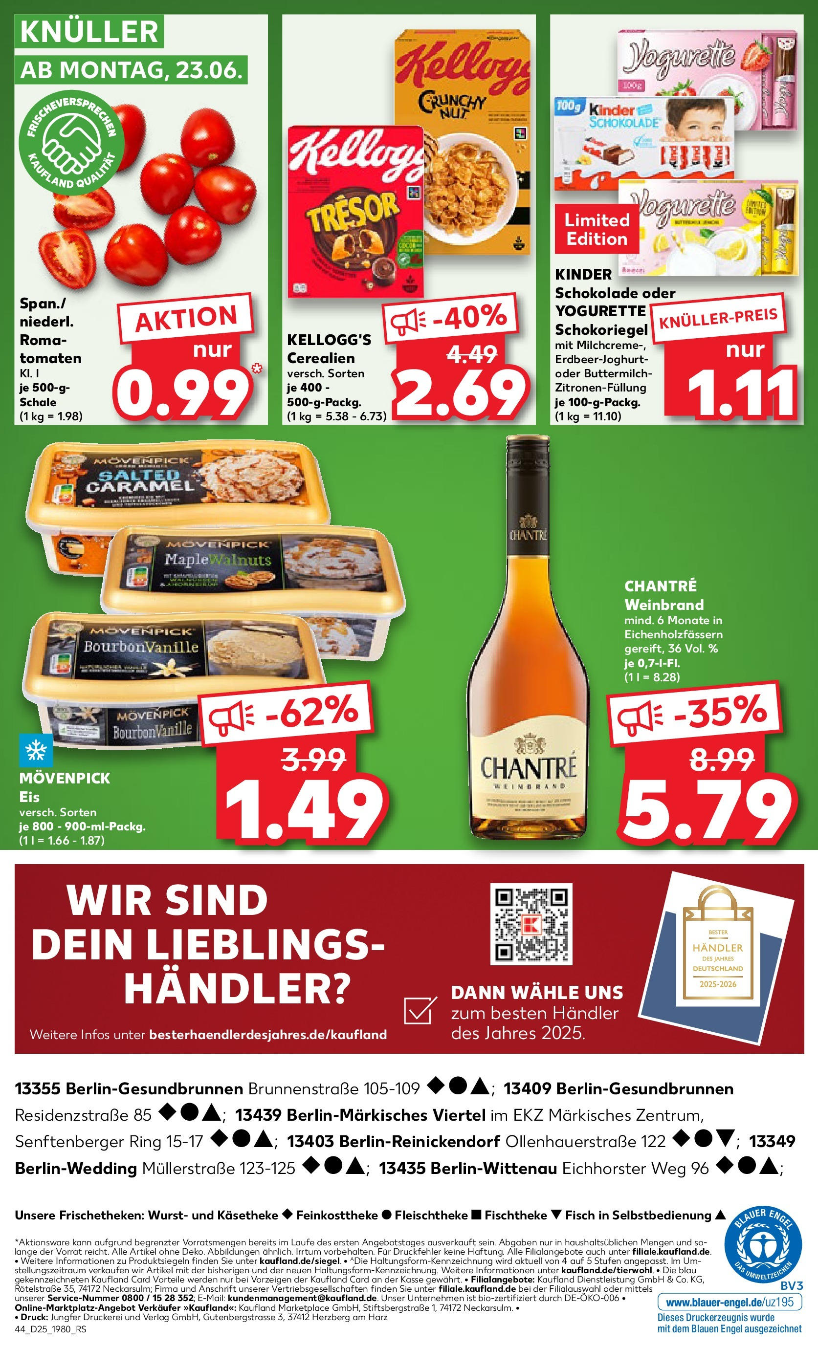 Prospekt Kaufland ab 18.06.2025 » Angebote Online zum Blättern | Seite: 44 | Produkte: Buttermilch, Schokolade, Tomaten, Kellogg's