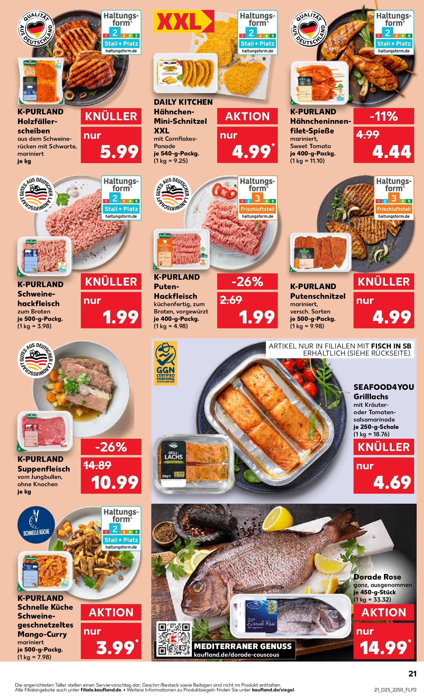 Prospekt Kaufland ab 18.06.2025 » Angebote Online zum Blättern | Seite: 21 | Produkte: Lachs, Suppenfleisch, Schweinerucken, Hackfleisch
