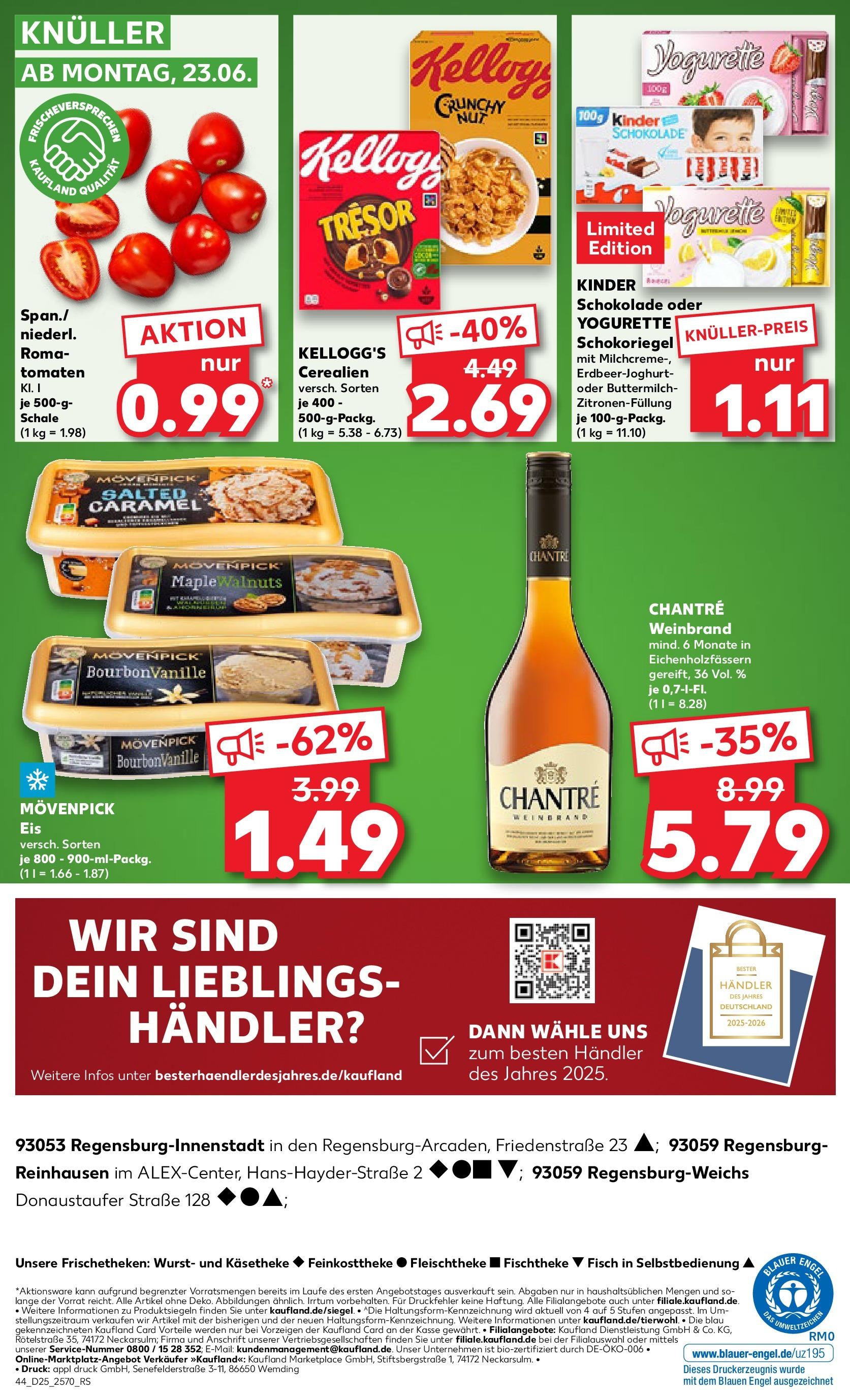 Prospekt Kaufland ab 18.06.2025 » Angebote Online zum Blättern | Seite: 44 | Produkte: Kinder schokolade, Schokolade, Tomaten, Eis