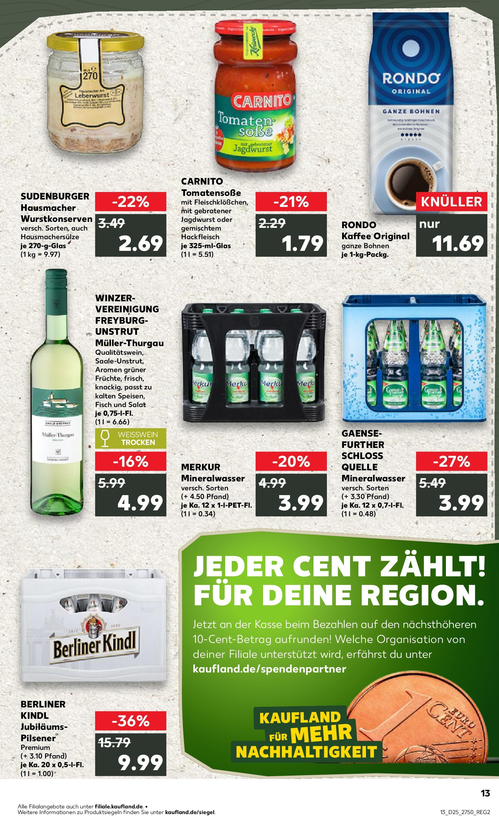 Prospekt Kaufland ab 18.06.2025 » Angebote Online zum Blättern | Seite: 13 | Produkte: Kaffee, Weißwein, Mineralwasser, Fisch