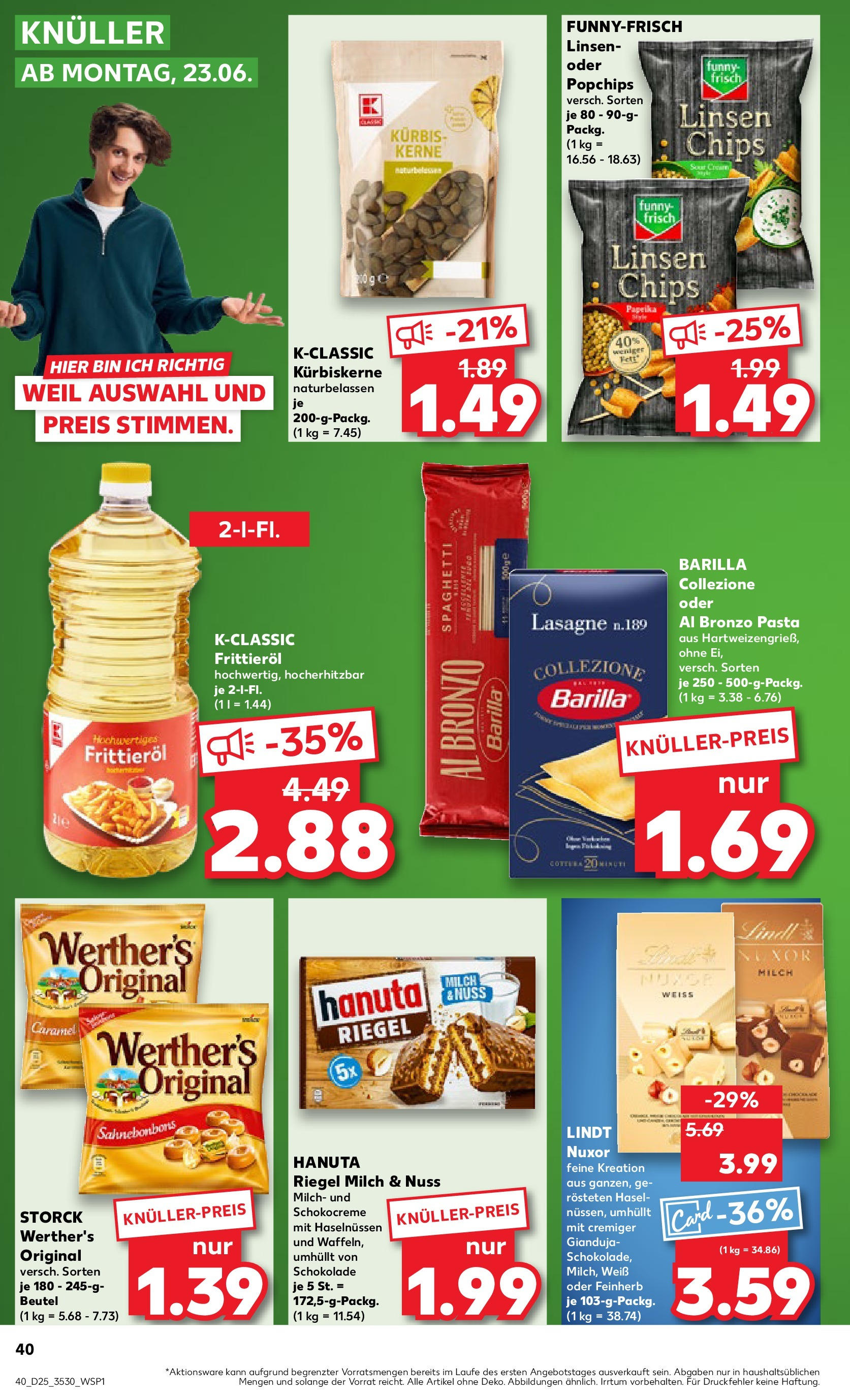 Prospekt Kaufland ab 18.06.2025 » Angebote Online zum Blättern | Seite: 40 | Produkte: Schokolade, Funny frisch, Kürbis, Pasta