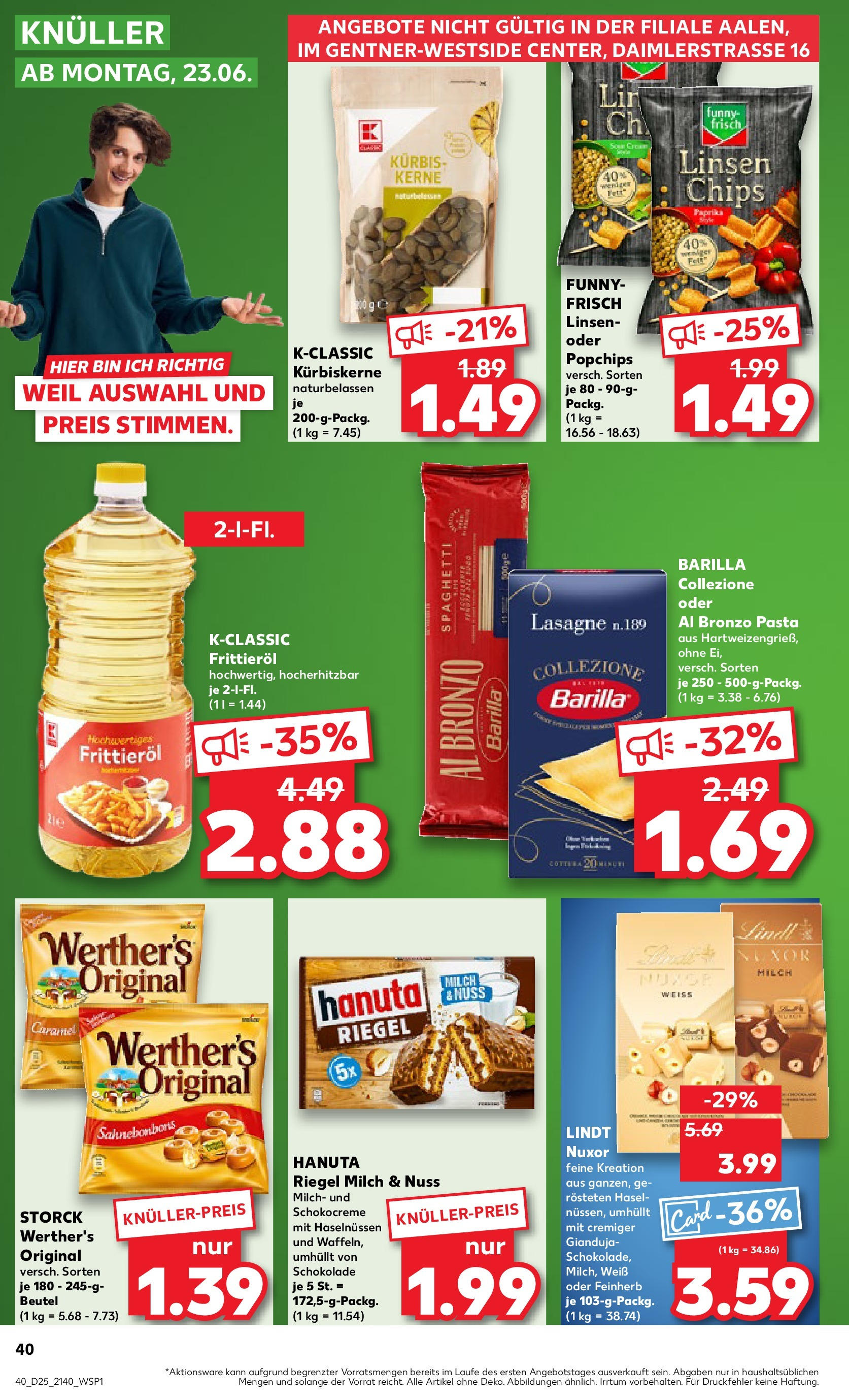 Prospekt Kaufland ab 18.06.2025 » Angebote Online zum Blättern | Seite: 40 | Produkte: Milch, Barilla, Funny frisch, Lindt