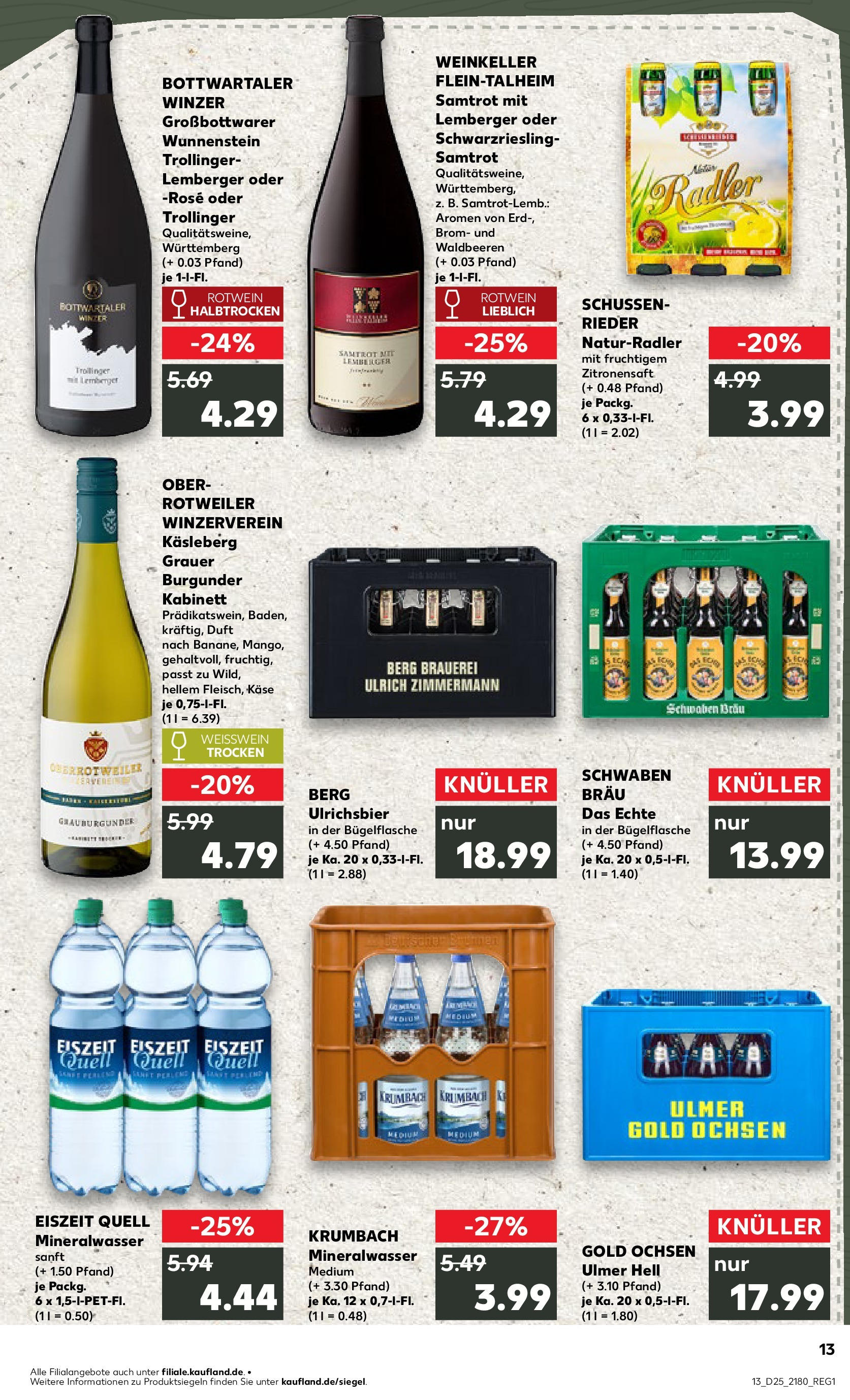 Prospekt Kaufland ab 18.06.2025 » Angebote Online zum Blättern | Seite: 13 | Produkte: Weißwein, Rotwein, Weißwein trocken, Mineralwasser