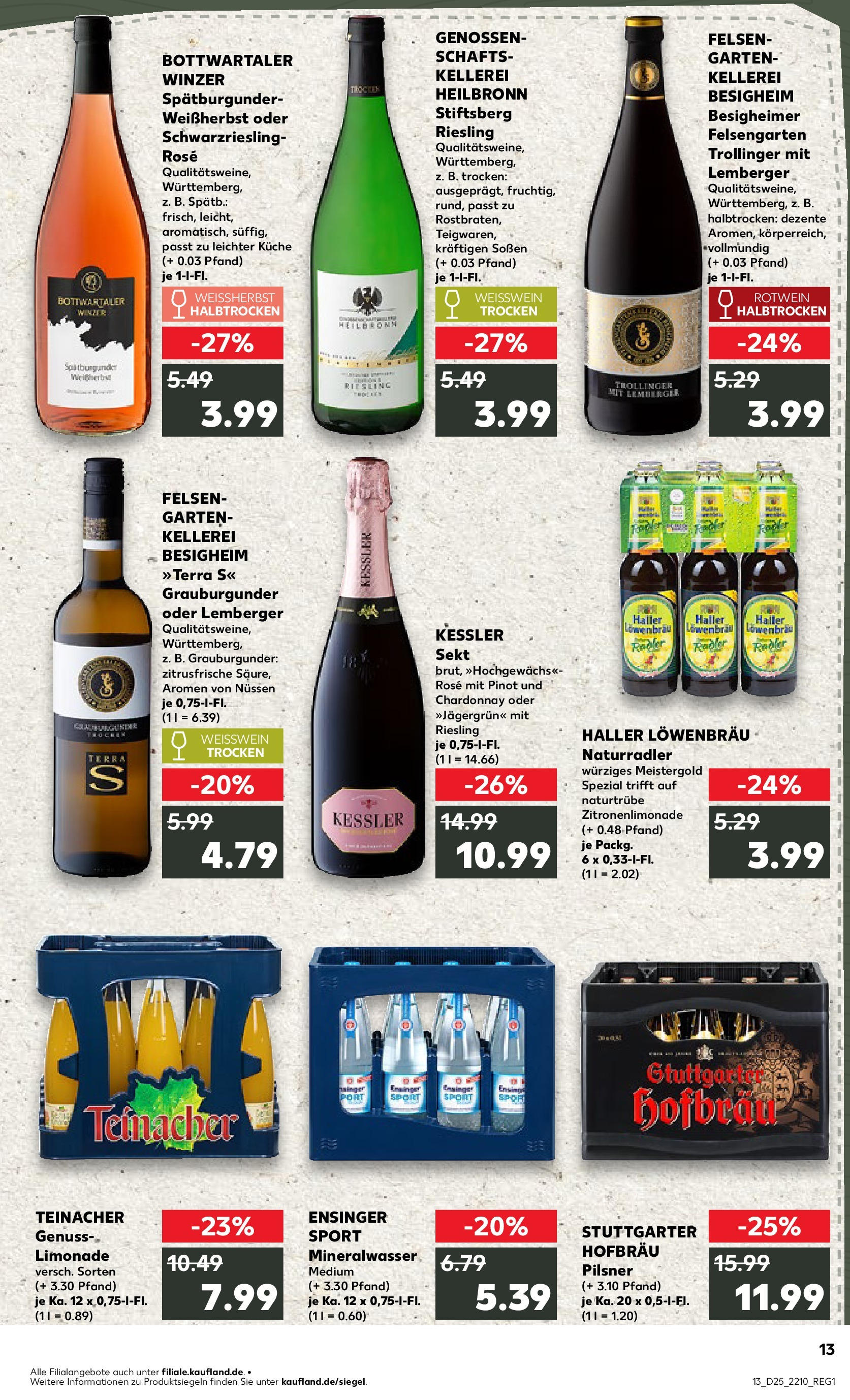 Prospekt Kaufland ab 18.06.2025 » Angebote Online zum Blättern | Seite: 13 | Produkte: Sekt, Rotwein halbtrocken, Limonade, Mineralwasser