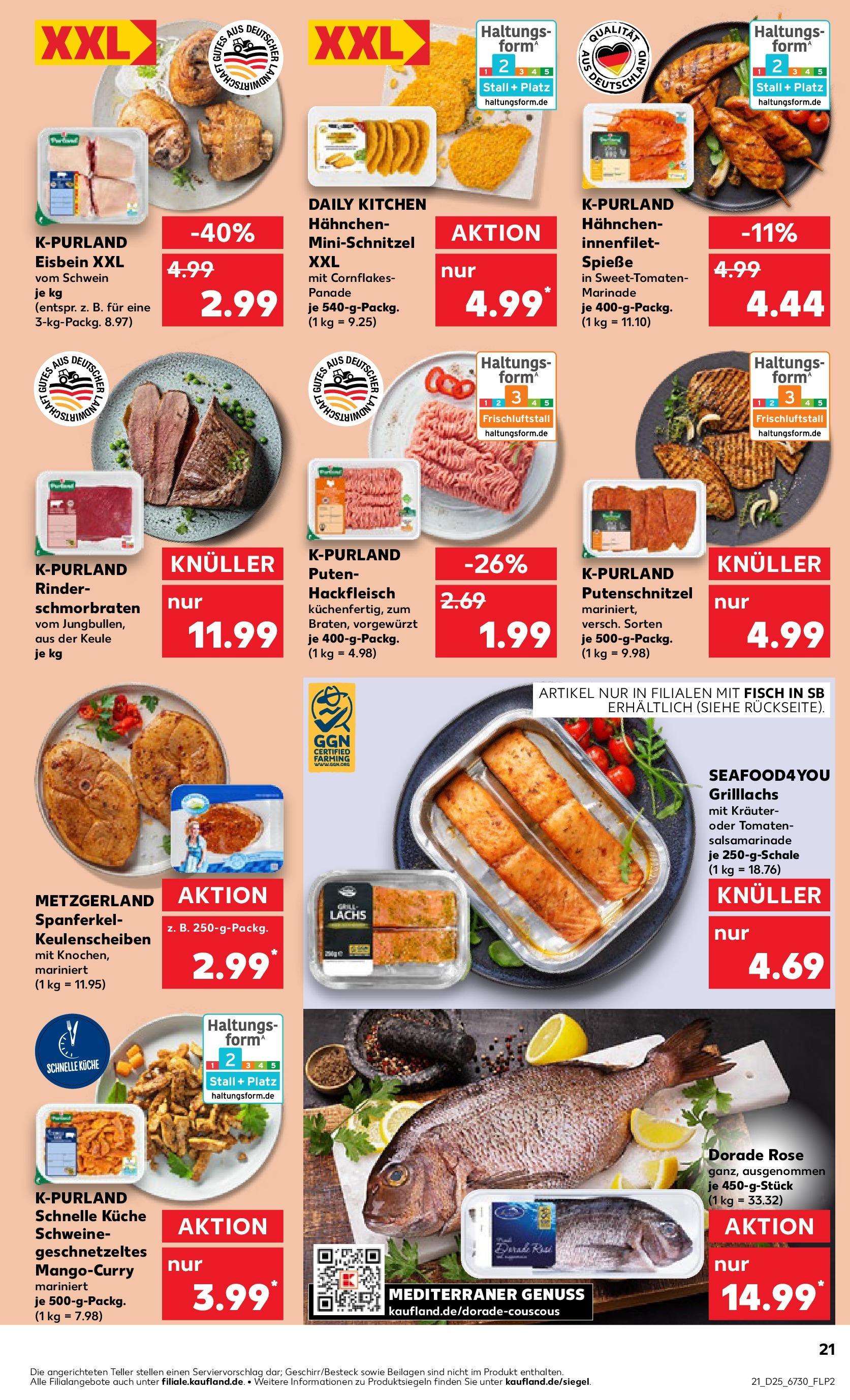 Prospekt Kaufland ab 18.06.2025 » Angebote Online zum Blättern | Seite: 21 | Produkte: Hahnchen, Fisch, Putenschnitzel, Hackfleisch