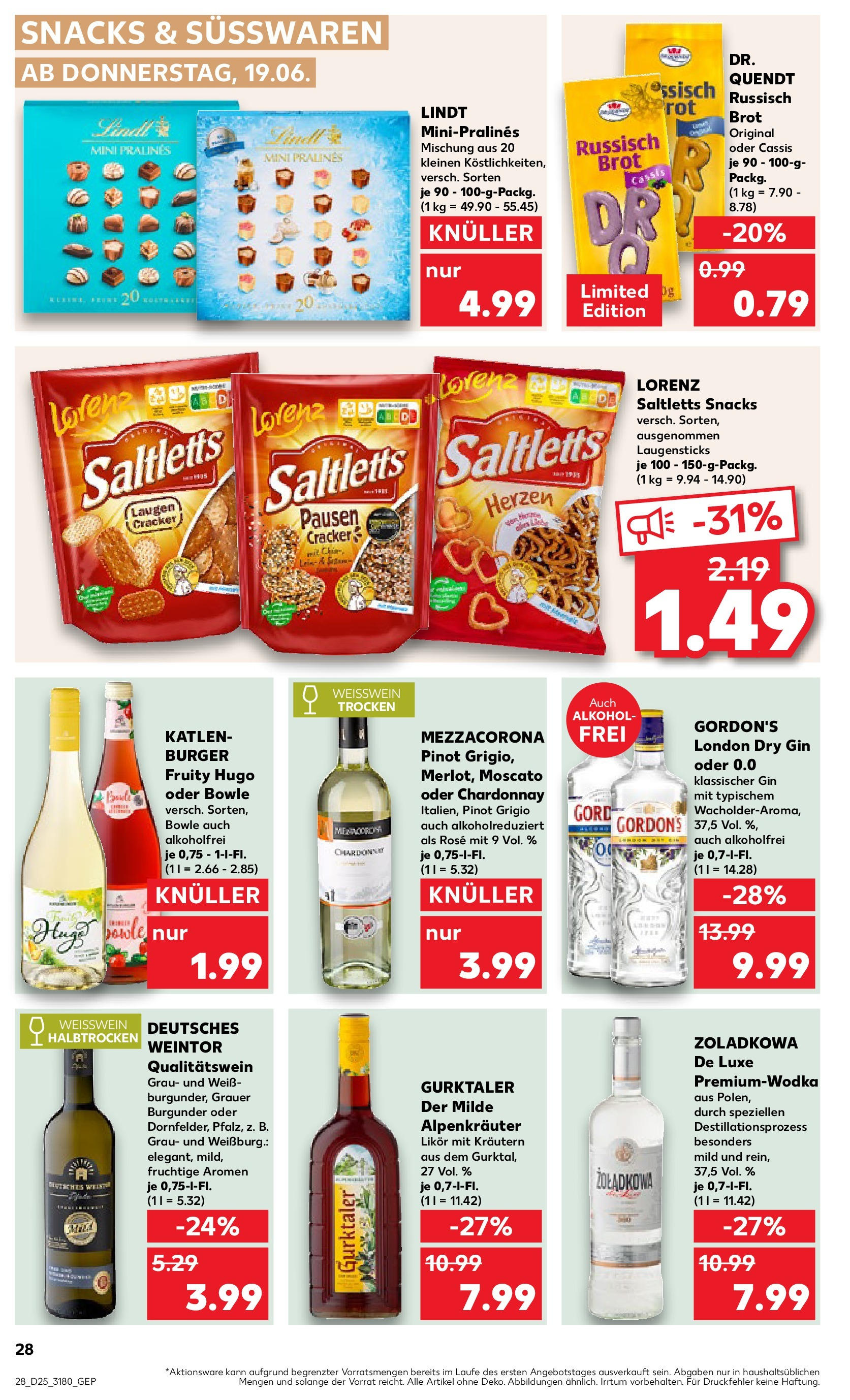 Prospekt Kaufland ab 18.06.2025 » Angebote Online zum Blättern | Seite: 28 | Produkte: Weißwein halbtrocken, Burger, Gin, Hugo