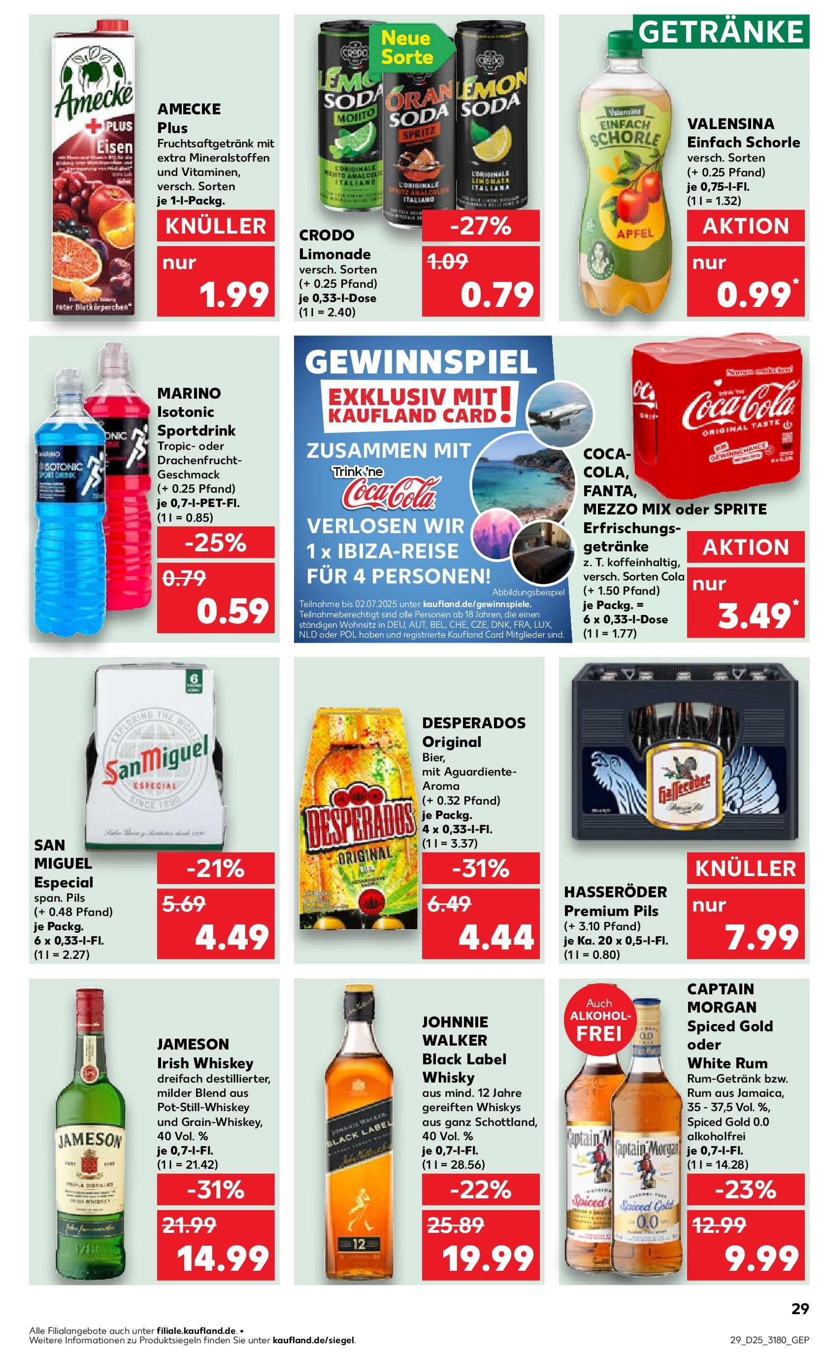 Prospekt Kaufland ab 18.06.2025 » Angebote Online zum Blättern | Seite: 29 | Produkte: Mezzo mix, Rum, Desperados, Johnnie walker