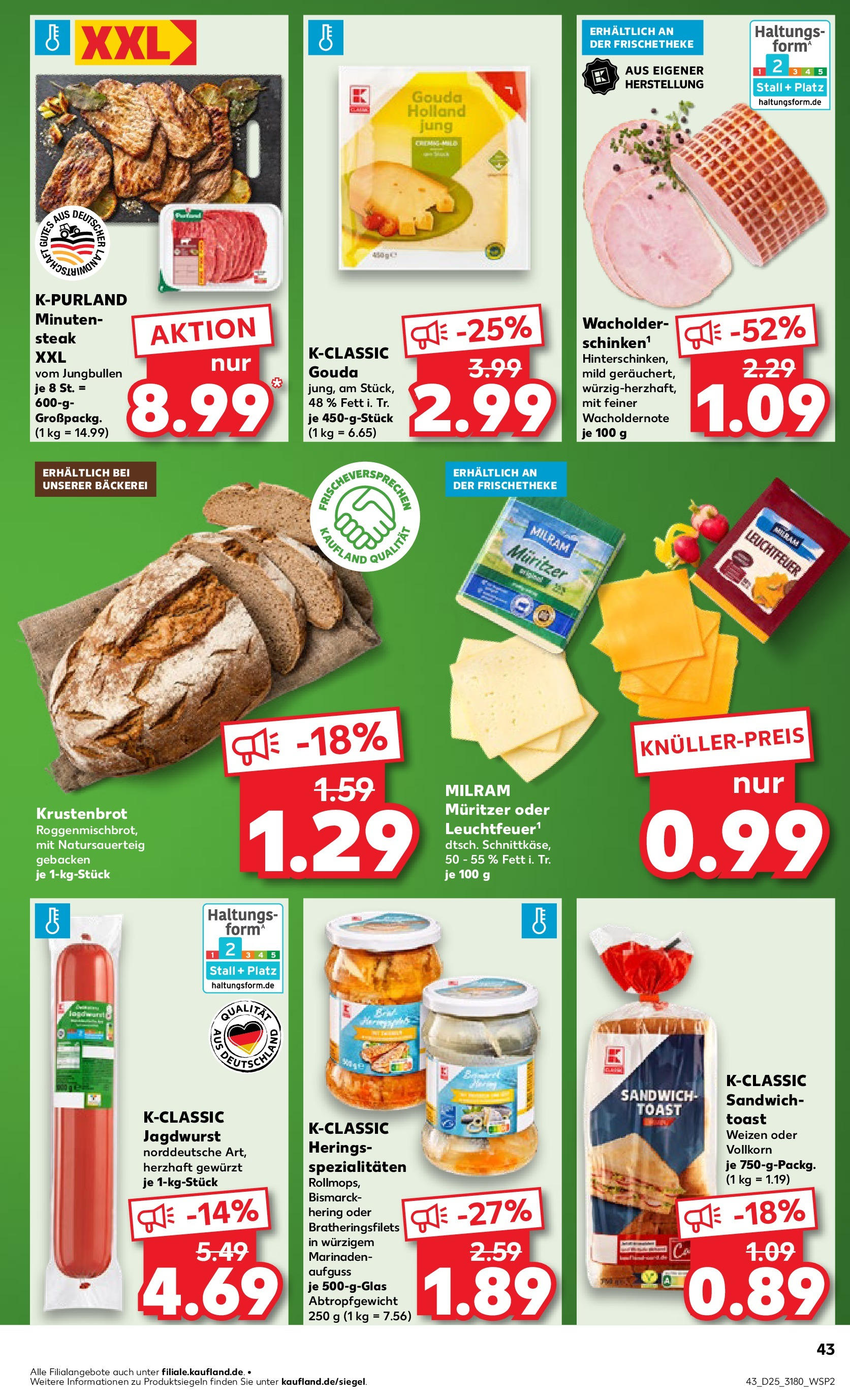 Prospekt Kaufland ab 18.06.2025 » Angebote Online zum Blättern | Seite: 43 | Produkte: Bäckerei, Toast, Milram, Steak
