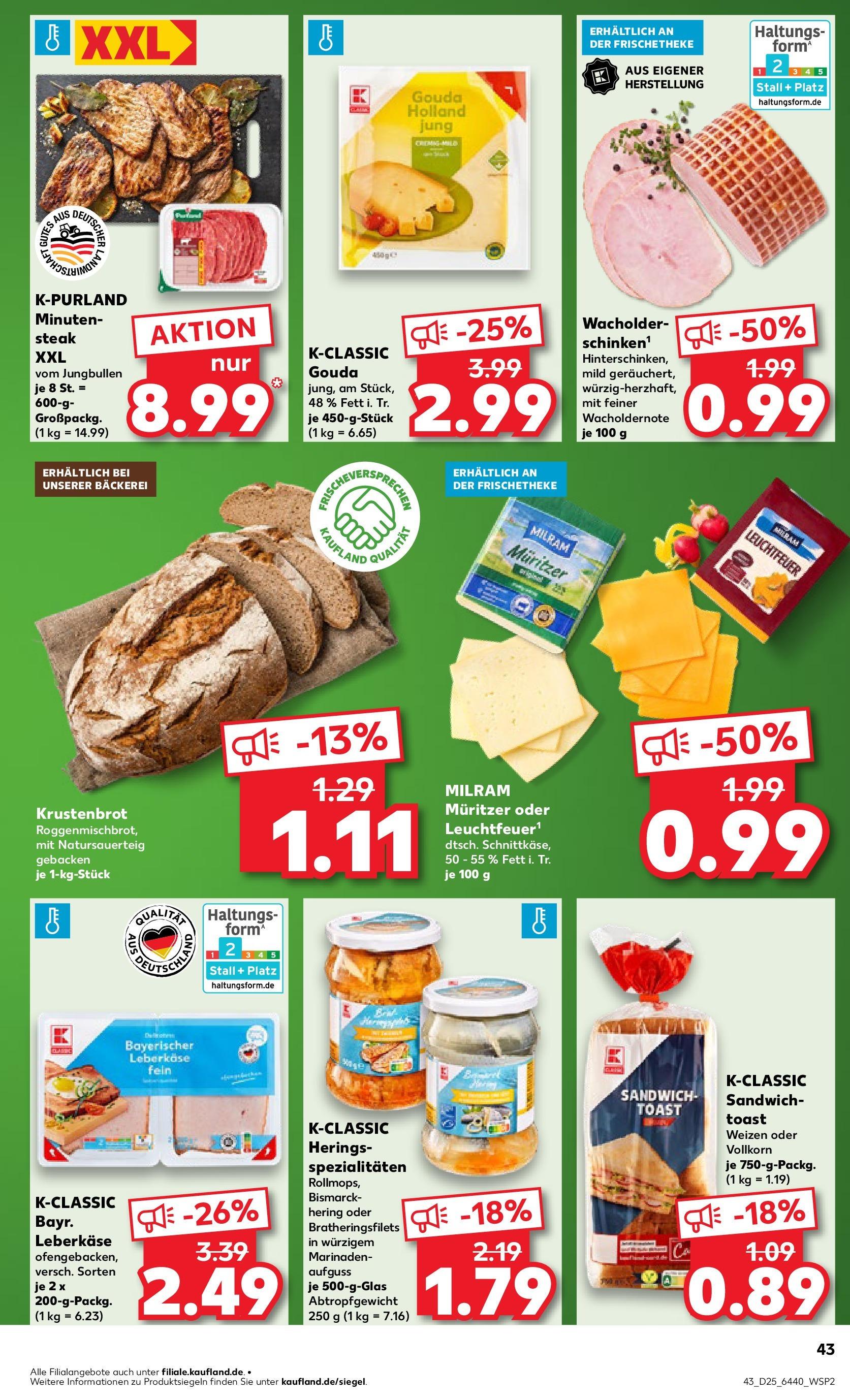 Prospekt Kaufland ab 18.06.2025 » Angebote Online zum Blättern | Seite: 43 | Produkte: Bäckerei, Toast, Milram, Steak