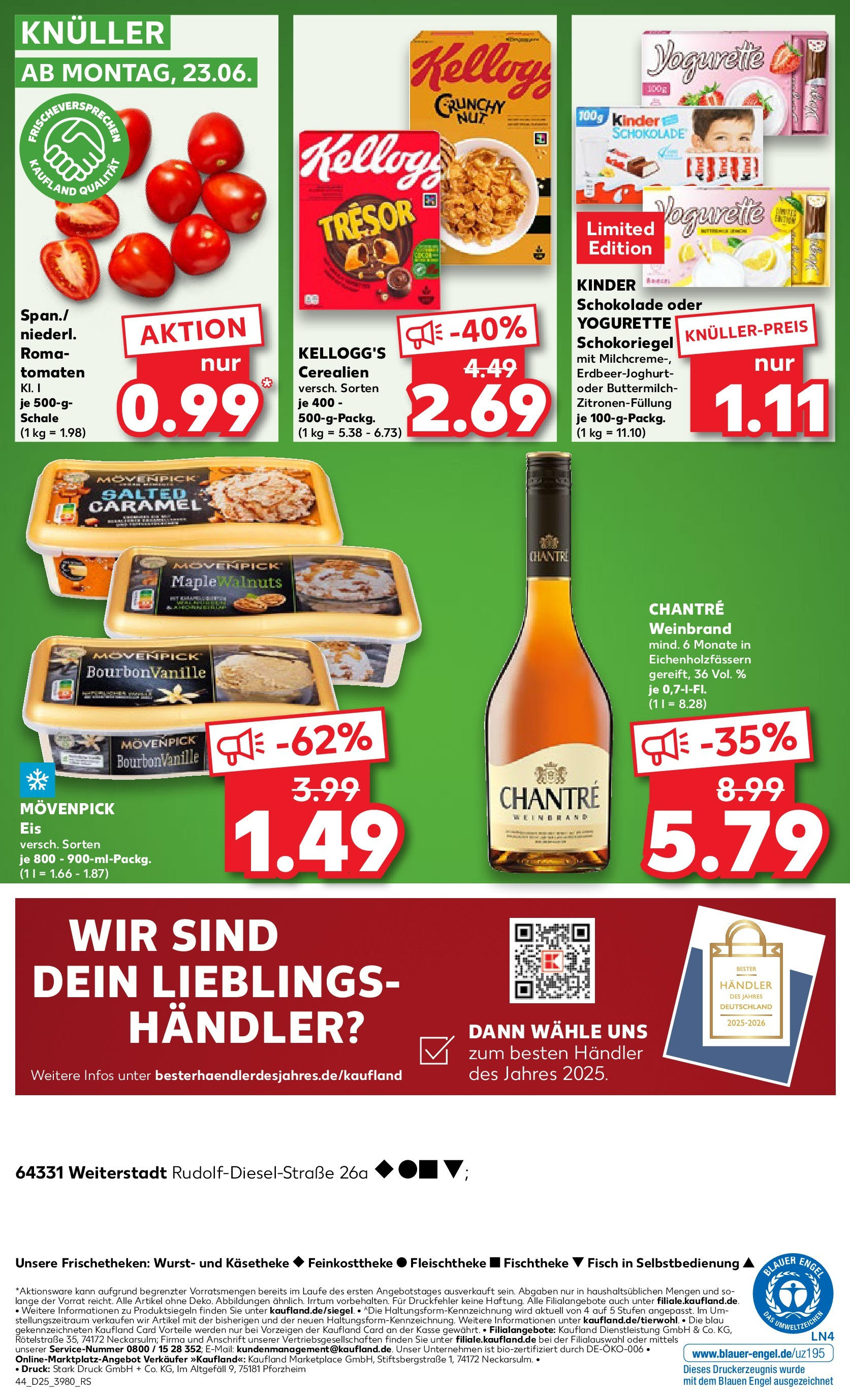 Prospekt Kaufland ab 18.06.2025 » Angebote Online zum Blättern | Seite: 44 | Produkte: Schokolade, Tomaten, Movenpick eis, Chantré