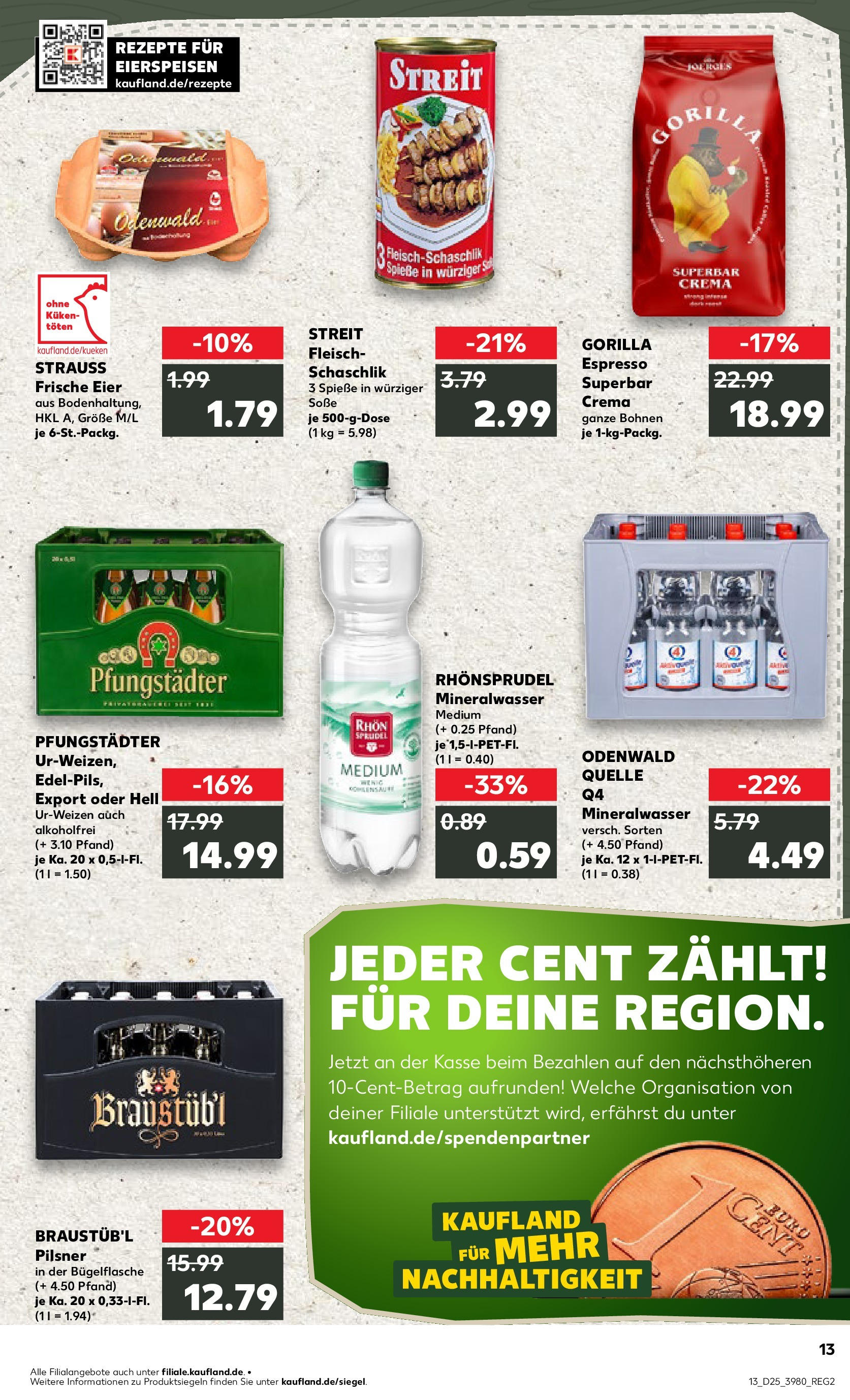 Prospekt Kaufland ab 18.06.2025 » Angebote Online zum Blättern | Seite: 13 | Produkte: Eier, Spieße, Mineralwasser, Soße