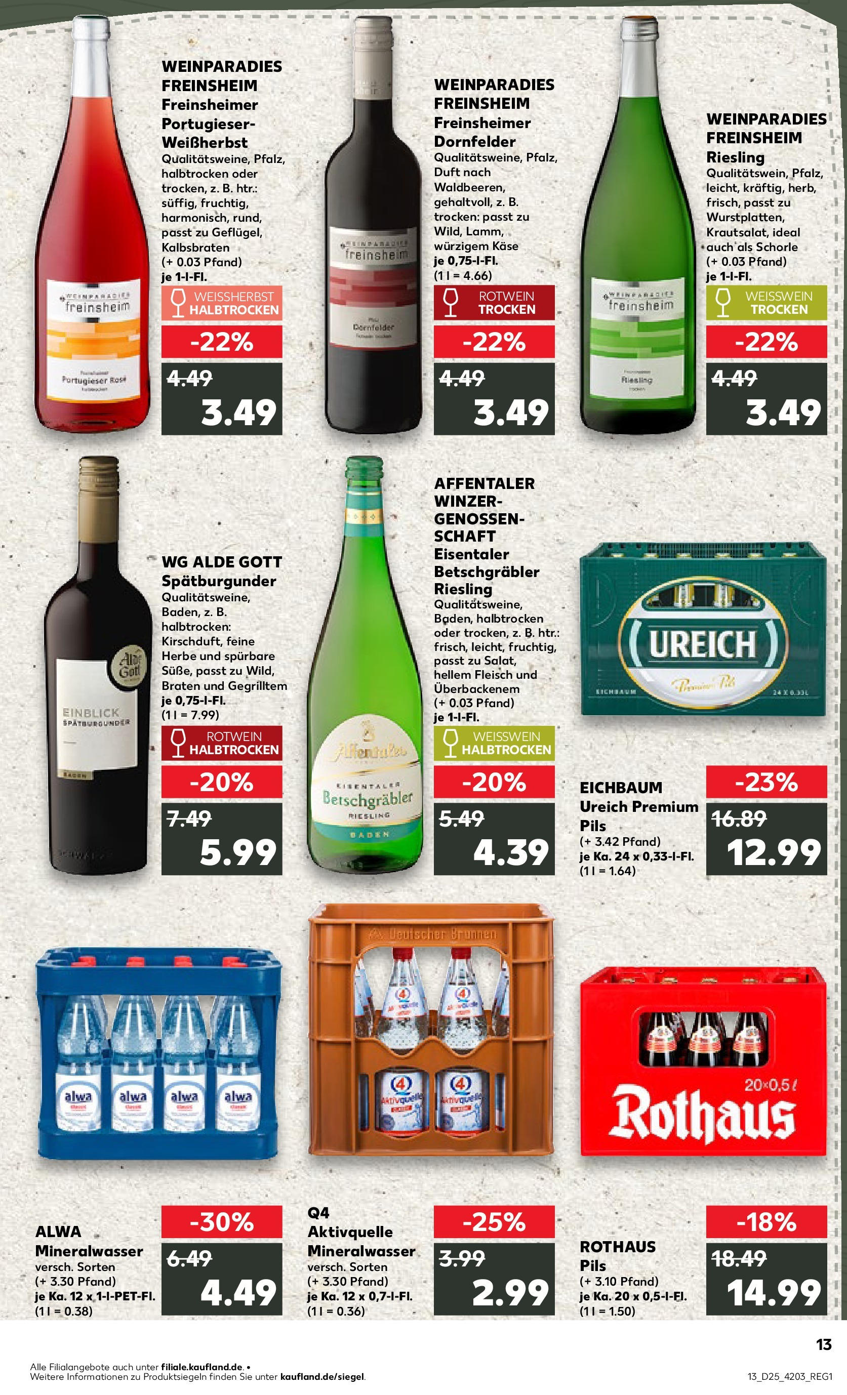 Prospekt Kaufland ab 18.06.2025 » Angebote Online zum Blättern | Seite: 13 | Produkte: Weißwein, Rotwein halbtrocken, Pils, Duft