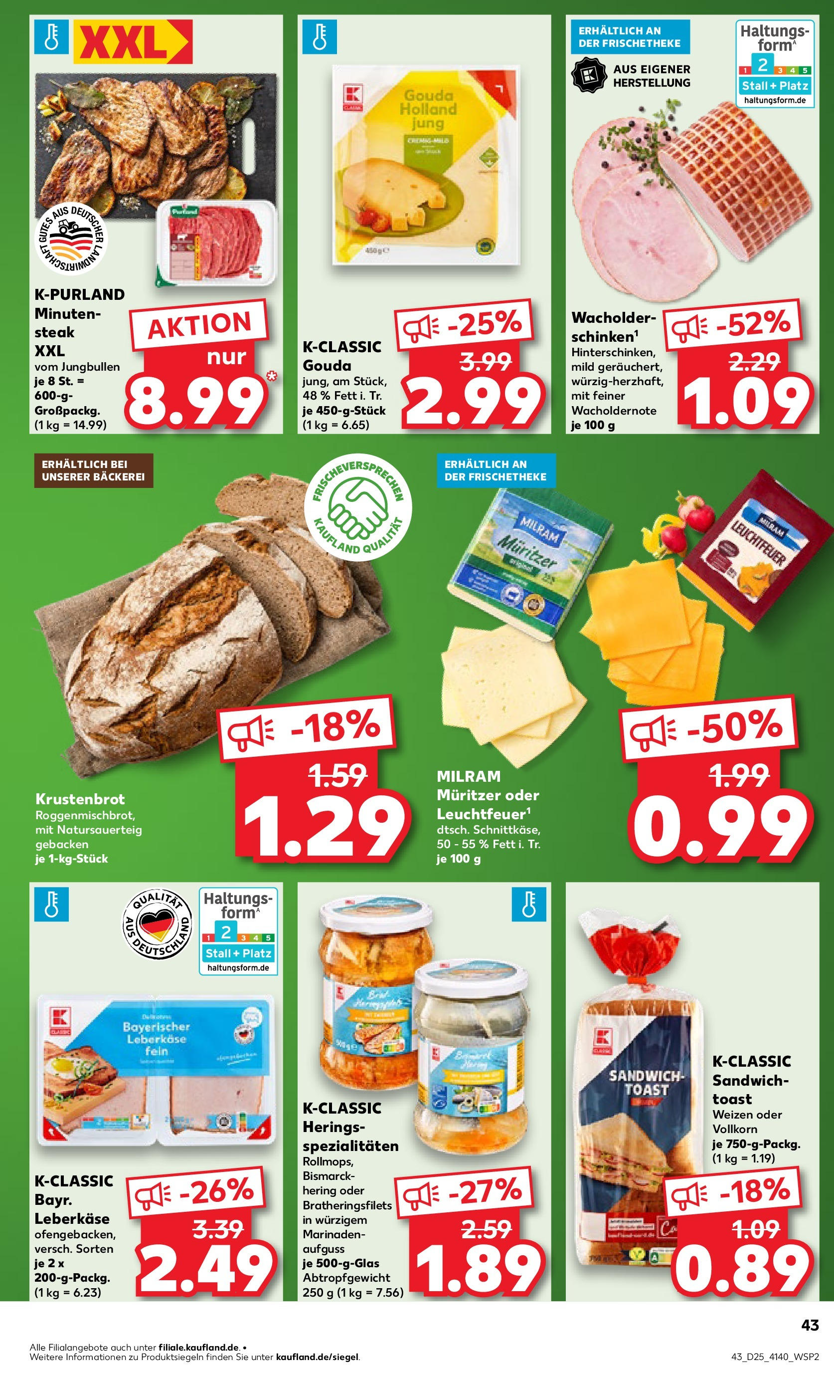 Prospekt Kaufland ab 18.06.2025 » Angebote Online zum Blättern | Seite: 43 | Produkte: Bäckerei, Gouda, Steak, Leberkase