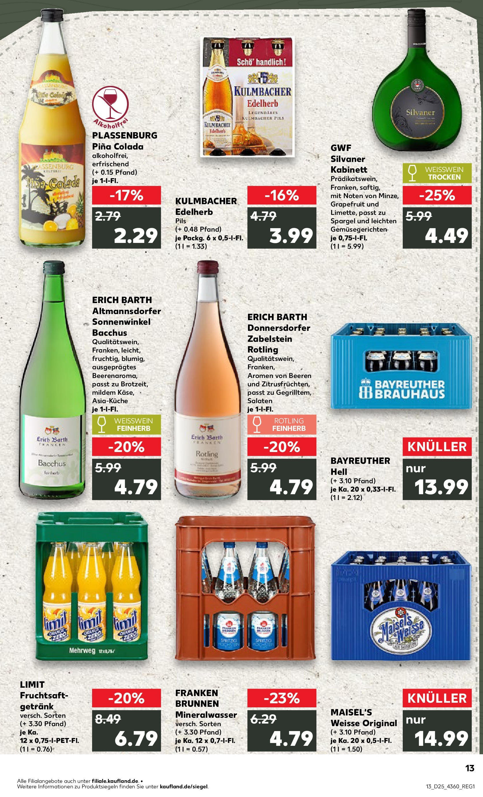 Prospekt Kaufland ab 18.06.2025 » Angebote Online zum Blättern | Seite: 13 | Produkte: Pils, Mineralwasser, Grapefruit, Fruchtsaft
