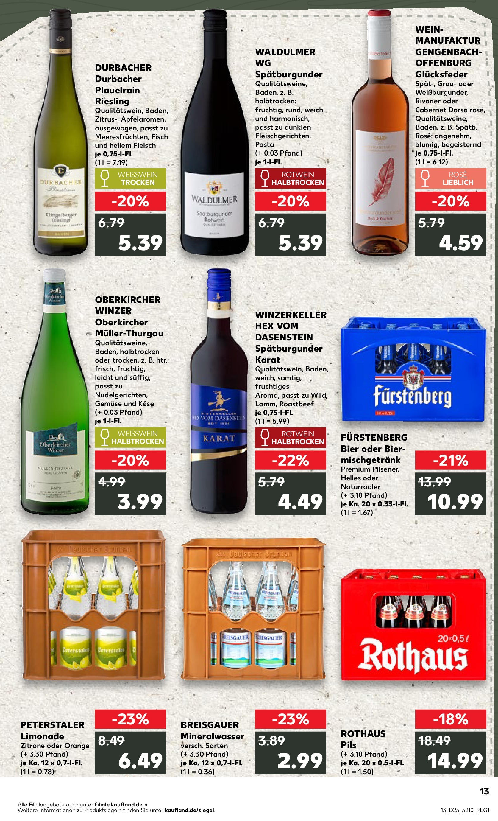 Prospekt Kaufland ab 18.06.2025 » Angebote Online zum Blättern | Seite: 13 | Produkte: Weißwein, Mineralwasser, Zitrone, Fleisch