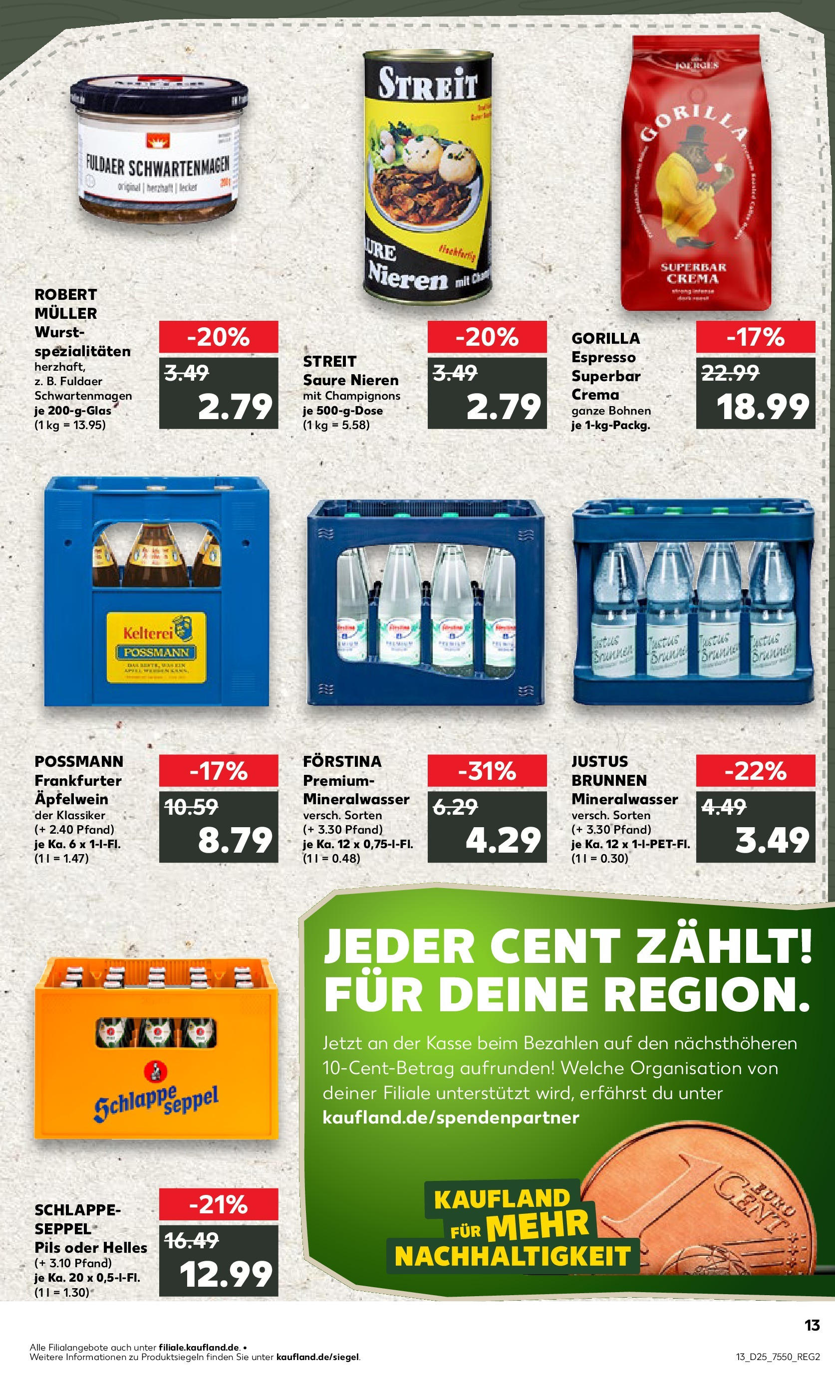 Prospekt Kaufland ab 18.06.2025 » Angebote Online zum Blättern | Seite: 13 | Produkte: Pils, Mineralwasser, Champignons, Wurst
