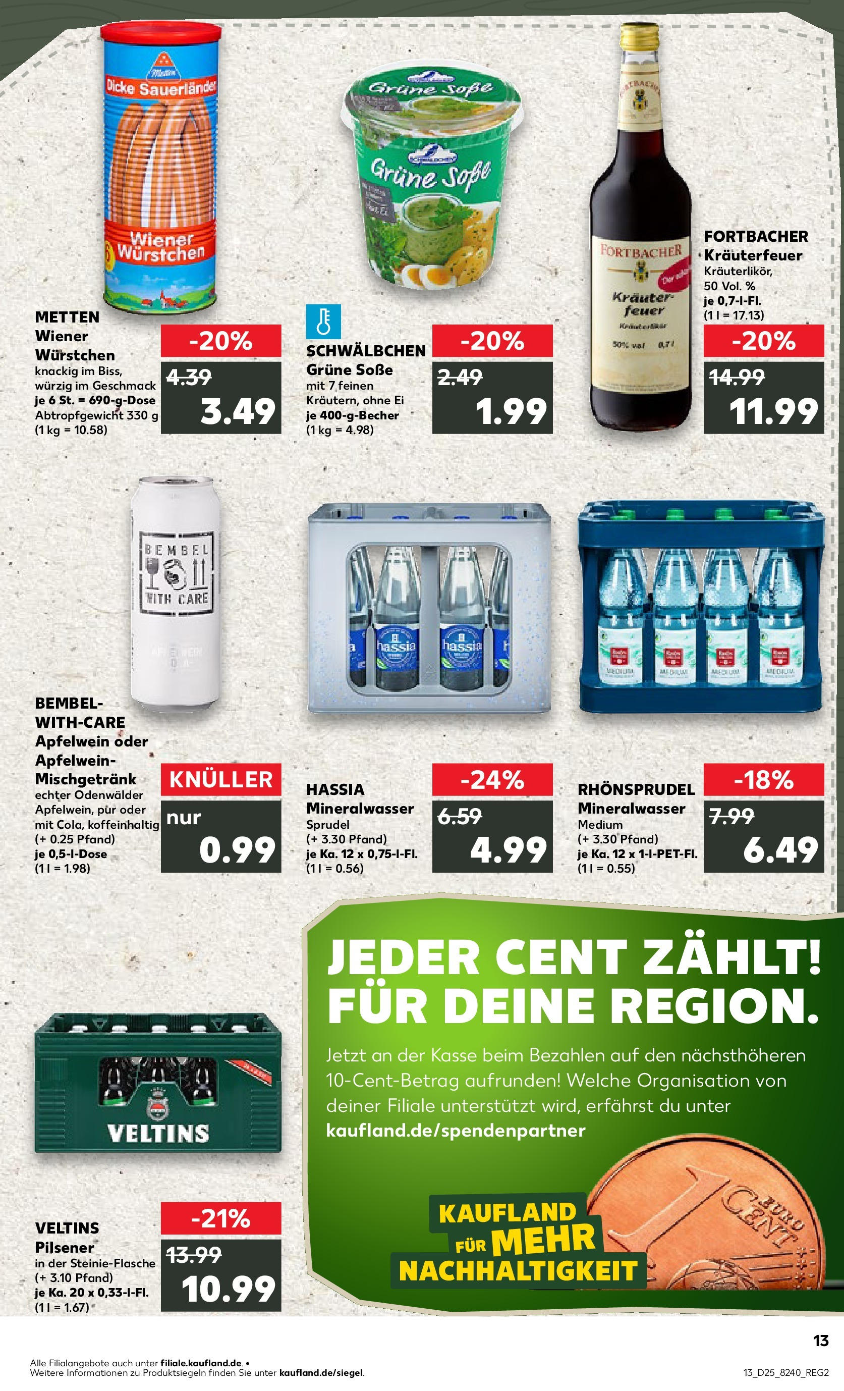 Prospekt Kaufland ab 18.06.2025 » Angebote Online zum Blättern | Seite: 13 | Produkte: Wiener wurstchen, Mineralwasser, Soße, Veltins