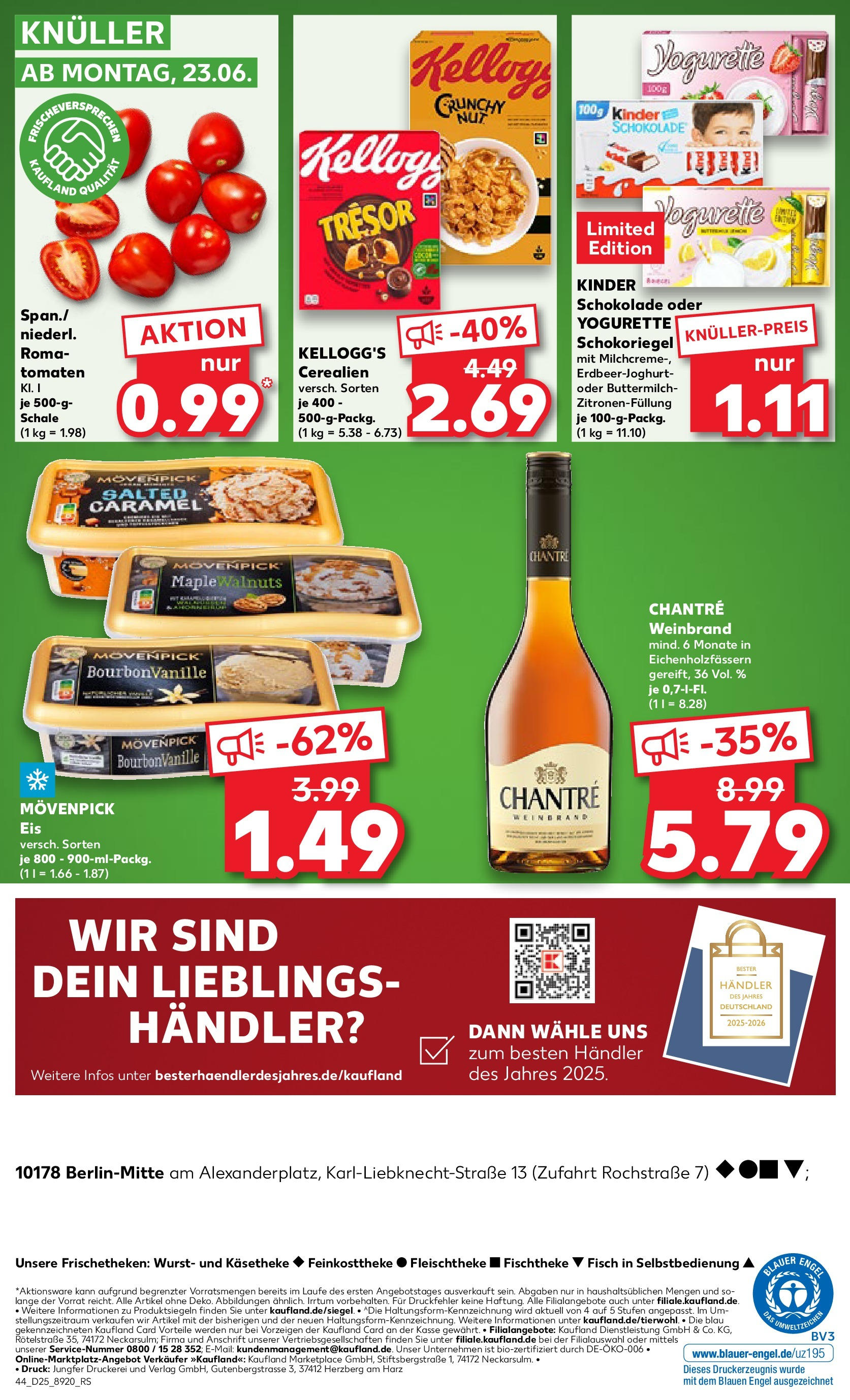 Prospekt Kaufland ab 18.06.2025 » Angebote Online zum Blättern | Seite: 44 | Produkte: Kinder schokolade, Tomaten, Kellogg's, Chantré