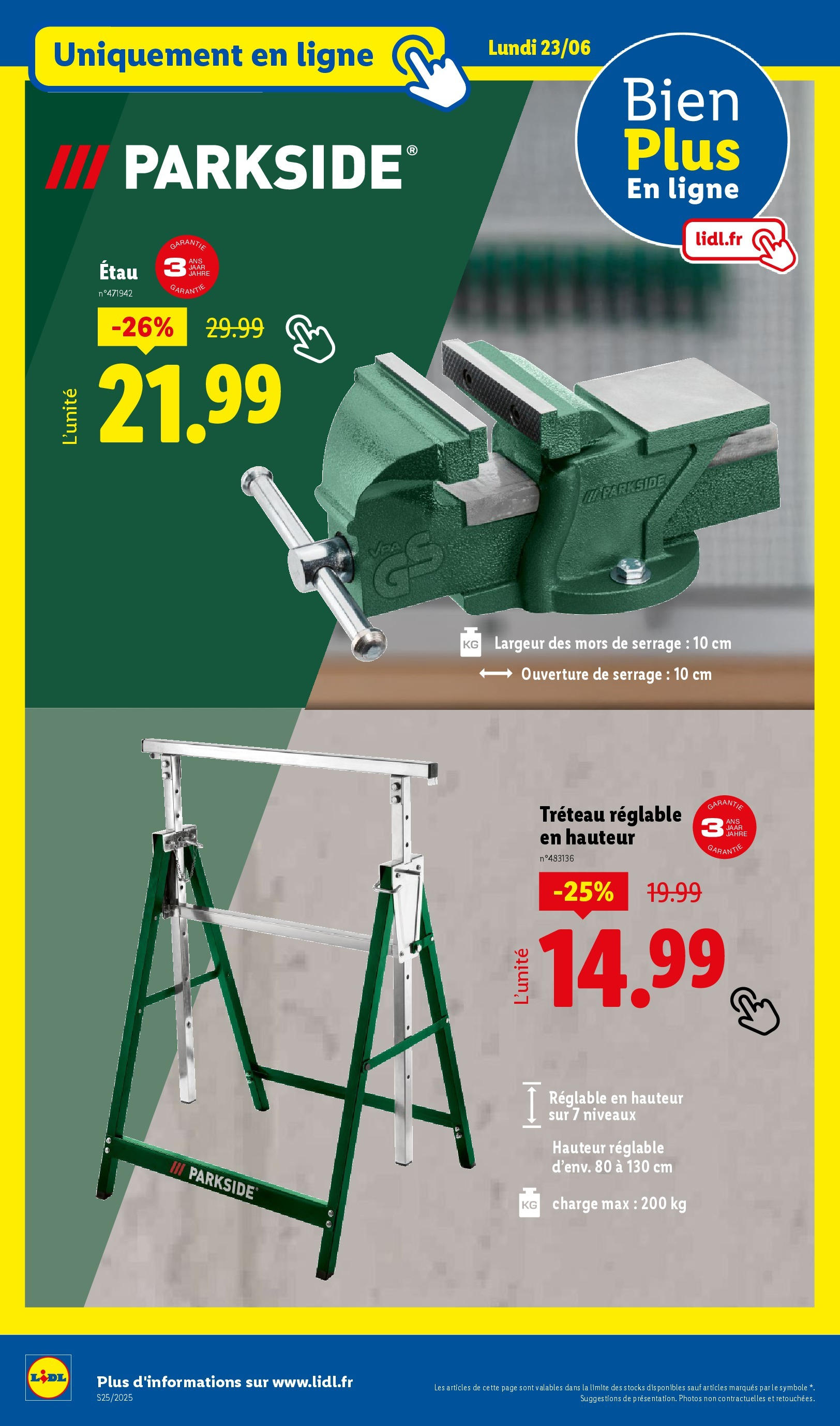 Catalogue LIDL du 18/06/2025 | Promo prospectus en ligne | Page: 66 | Produits: Tréteau, Tréteau réglable Catalogue LIDL du 18/06/2025 | Promo prospectus en ligne | Page: 66 | Produits: Tréteau, Tréteau réglable