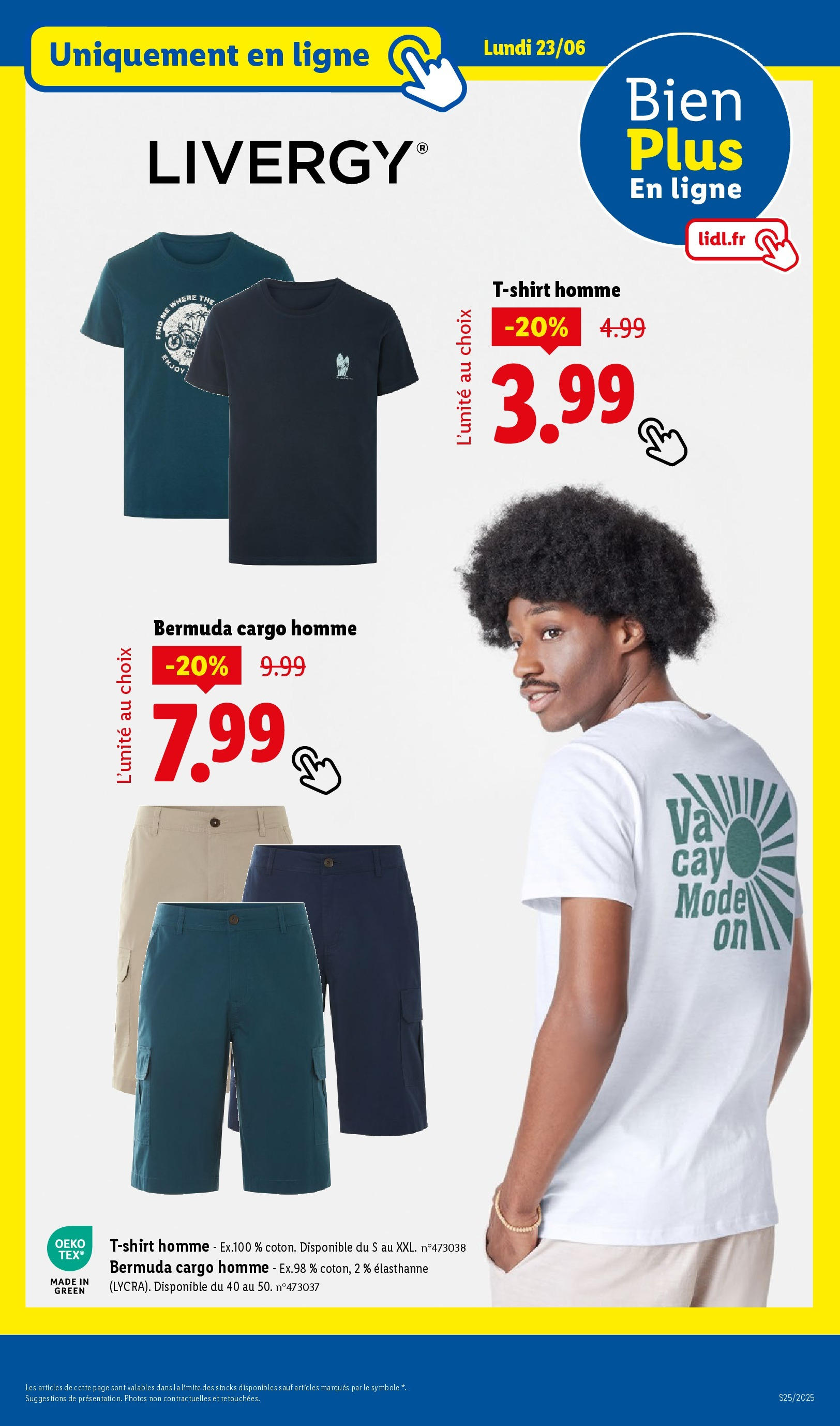 Catalogue LIDL du 18/06/2025 | Promo prospectus en ligne | Page: 73 | Produits: Bermuda, T-shirt, Shorts, Thé Catalogue LIDL du 18/06/2025 | Promo prospectus en ligne | Page: 73 | Produits: Bermuda, T-shirt, Shorts, Thé