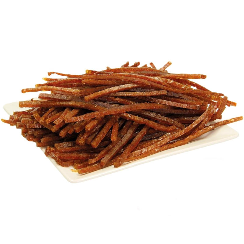 Snack aus Zander, in Streifen, gesalzen und gedörrt
