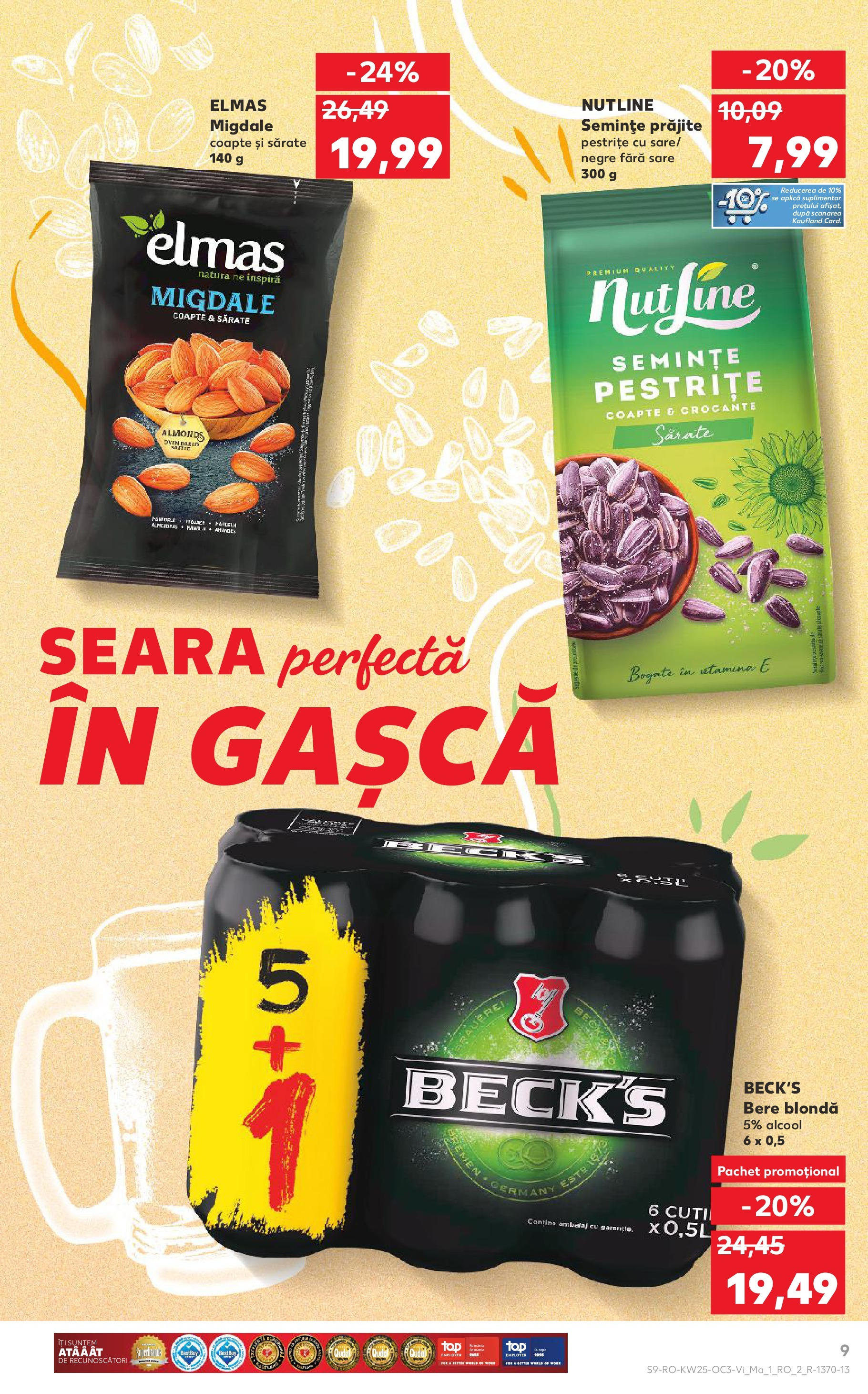 Catalog Kaufland - Bistriţa 20.06.2025 - Revista si Oferta | Pagină: 9 | Produse: Semințe, Migdale, Bere, Sare