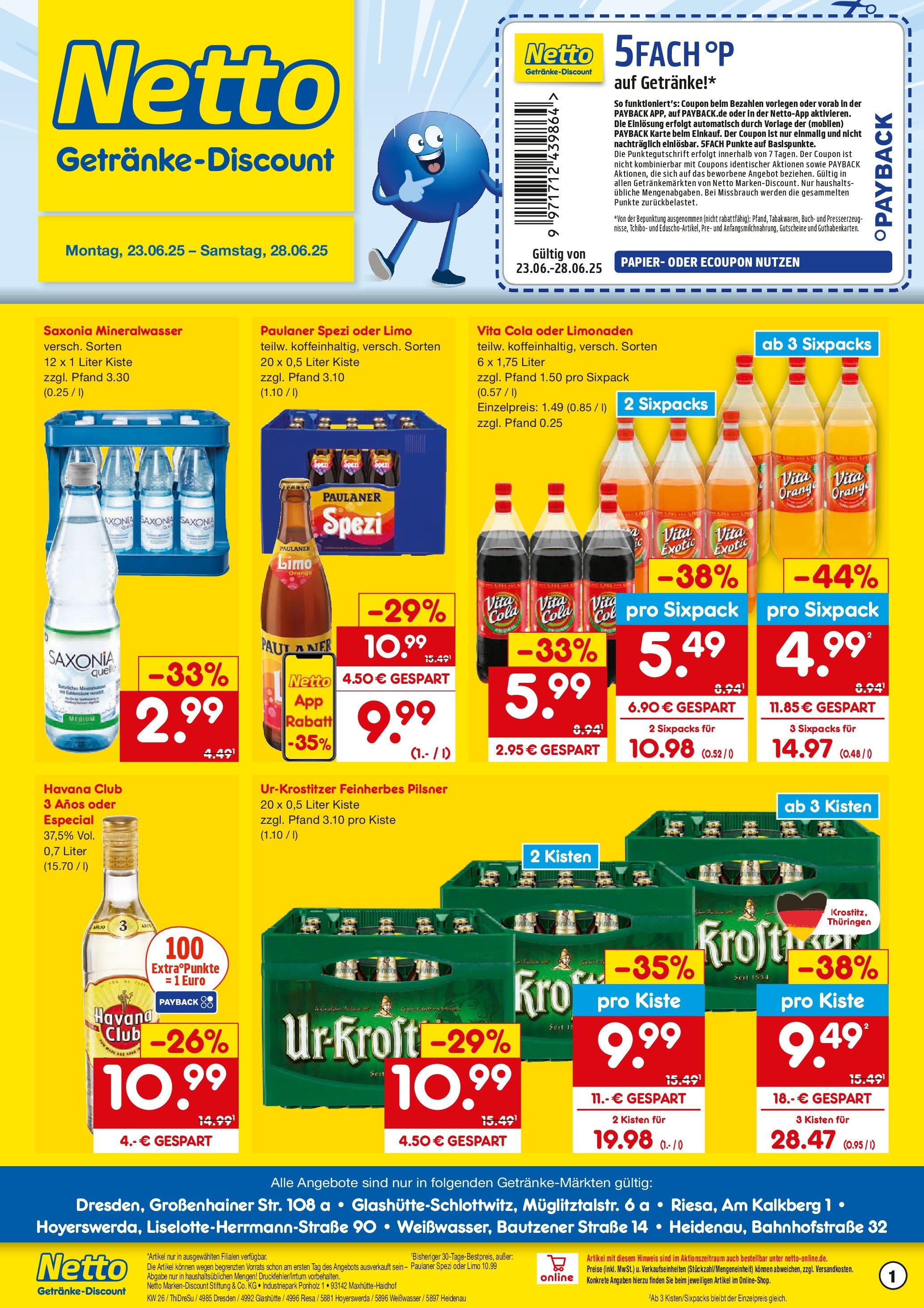 Netto Marken-Discount prospekt Heidenau	 (ab 22.06.2025) » Angebote | Seite: 1 | Produkte: Paulaner spezi, Mineralwasser, Vita cola, Paulaner