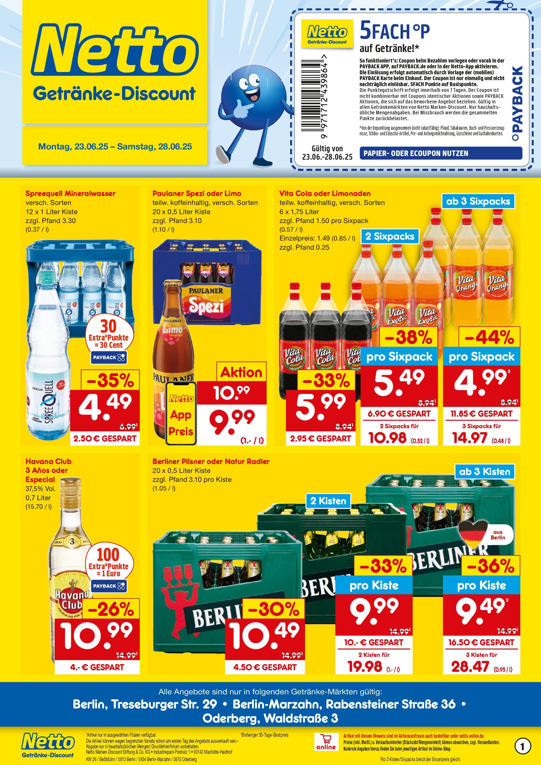 Netto Marken-Discount prospekt Berlin	 (ab 22.06.2025) » Angebote | Seite: 1 | Produkte: Paulaner spezi, Radler, Paulaner, Berliner pilsner