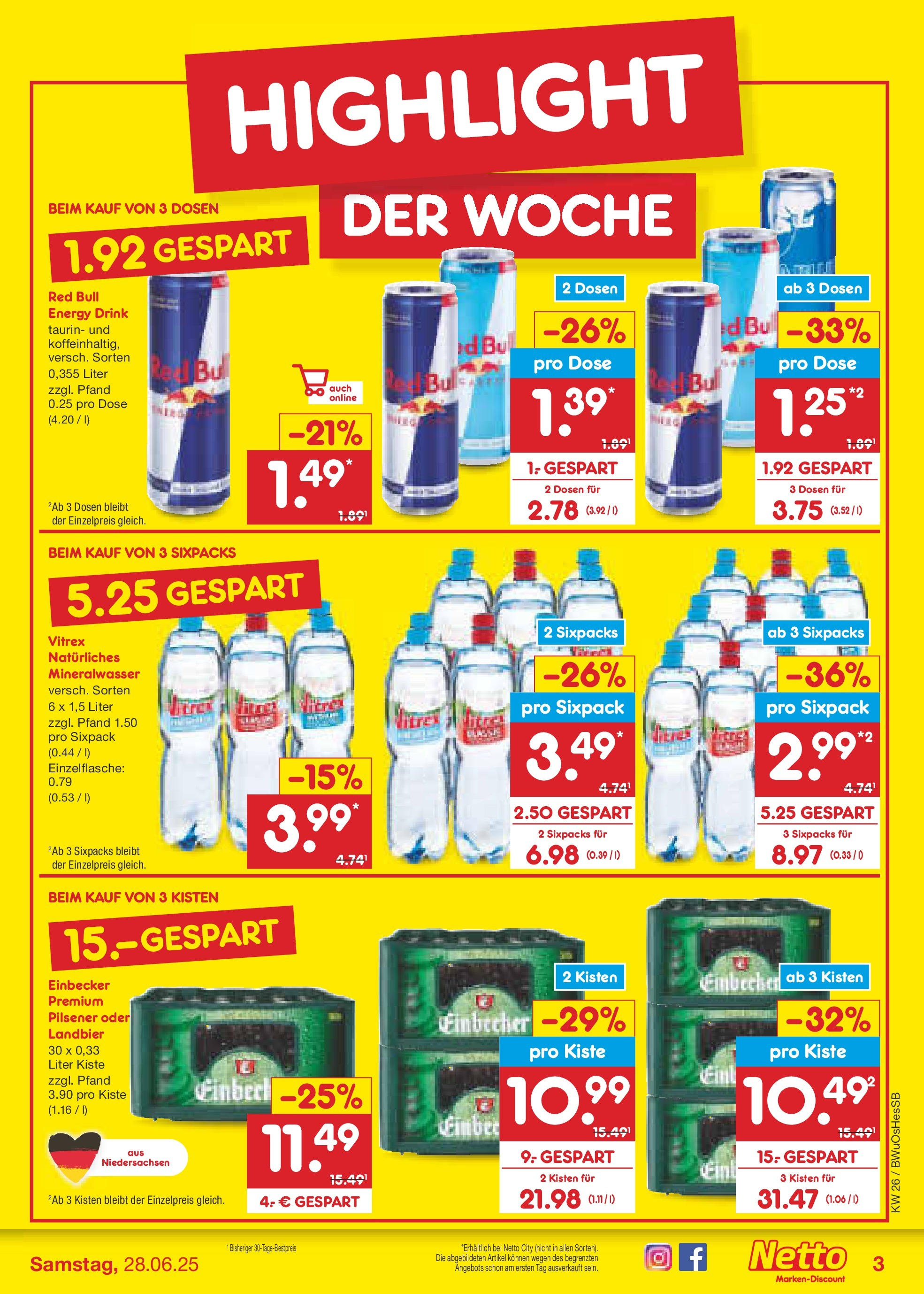 Netto Marken-Discount prospekt Osterode (ab 22.06.2025) » Angebote | Seite: 3 | Produkte: Red bull, Energy, Mineralwasser Netto Marken-Discount prospekt Osterode (ab 22.06.2025) » Angebote | Seite: 3 | Produkte: Red bull, Energy, Mineralwasser