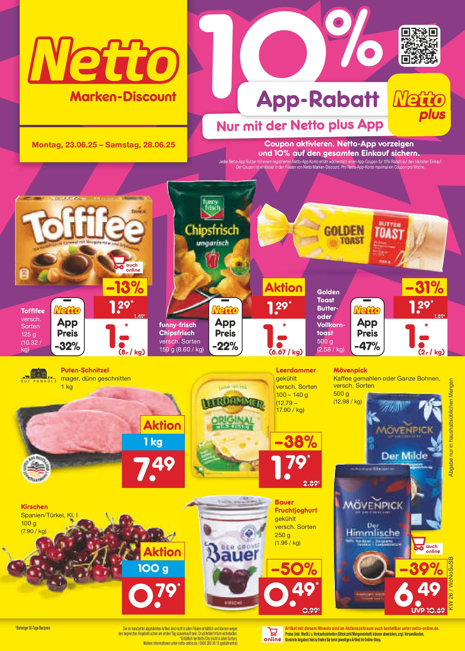 Netto Marken-Discount prospekt Lahnau (ab 22.06.2025) » Angebote | Seite: 1 | Produkte: Butter, Toast, Kirschen, Movenpick kaffee Netto Marken-Discount prospekt Lahnau (ab 22.06.2025) » Angebote | Seite: 1 | Produkte: Butter, Toast, Kirschen, Movenpick kaffee