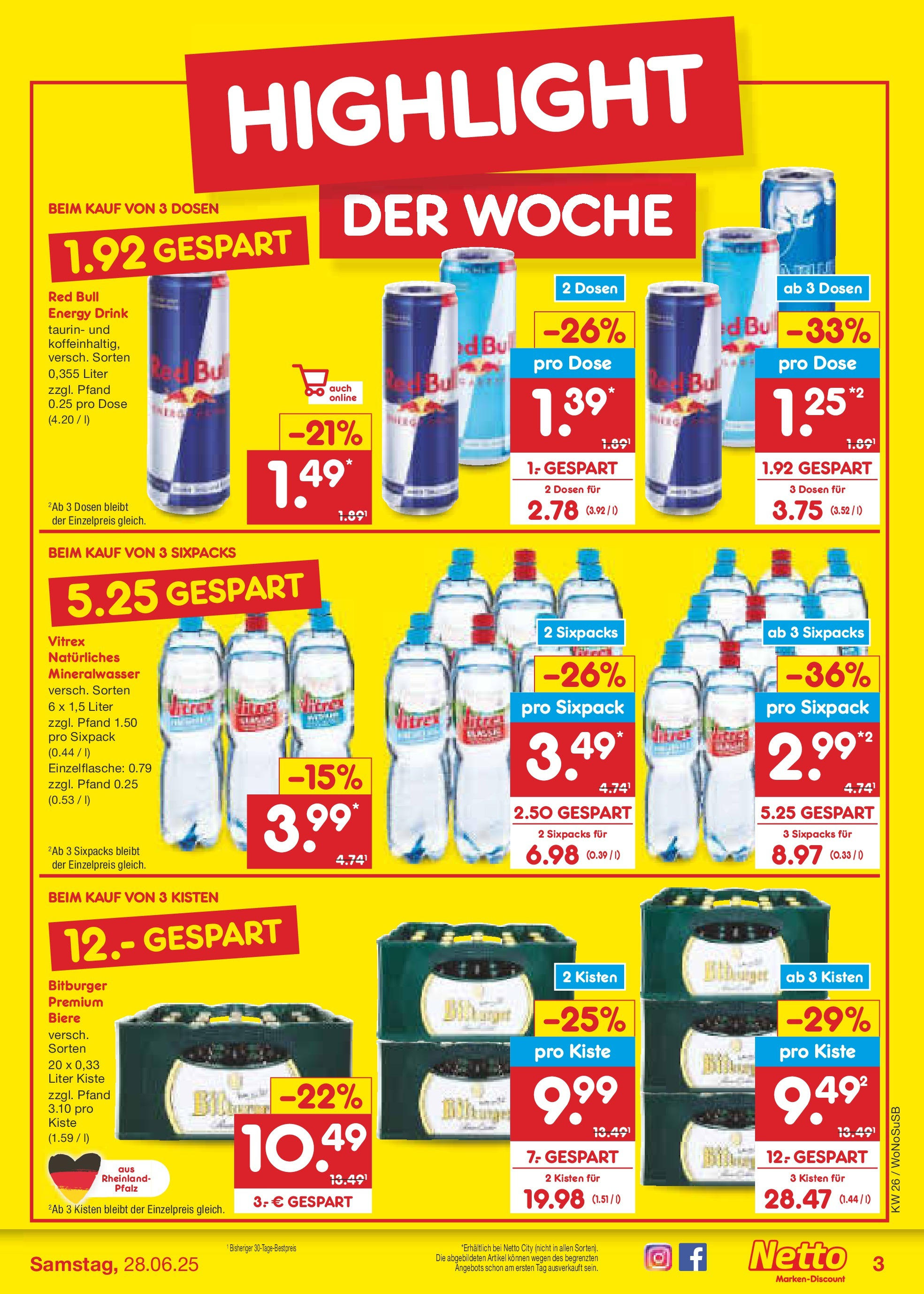 Netto Marken-Discount prospekt Lahnau (ab 22.06.2025) » Angebote | Seite: 3 | Produkte: Bitburger, Red bull, Energy, Mineralwasser Netto Marken-Discount prospekt Lahnau (ab 22.06.2025) » Angebote | Seite: 3 | Produkte: Bitburger, Red bull, Energy, Mineralwasser
