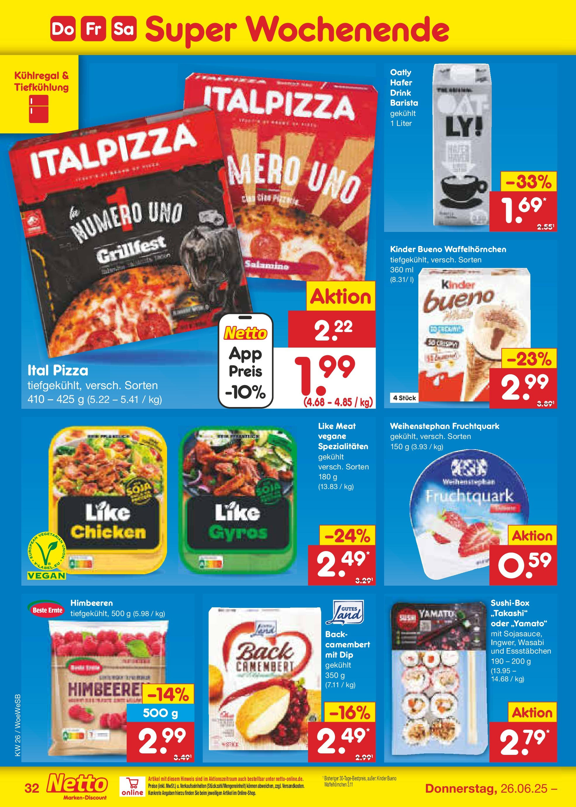 Netto Marken-Discount prospekt Katzweiler (ab 22.06.2025) » Angebote | Seite: 46 | Produkte: Quark, Oatly, Like meat, Pizza Netto Marken-Discount prospekt Katzweiler (ab 22.06.2025) » Angebote | Seite: 46 | Produkte: Quark, Oatly, Like meat, Pizza