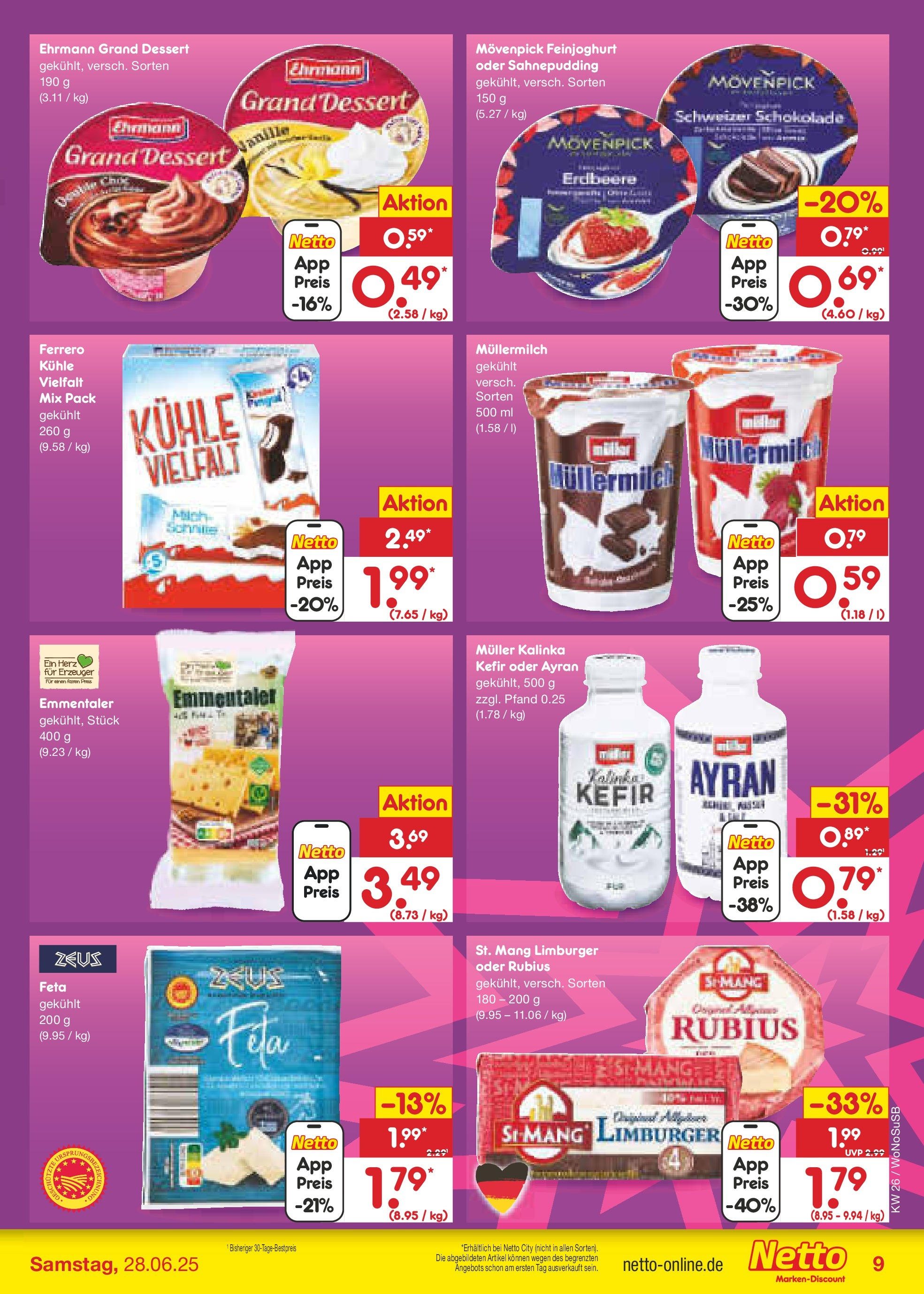 Netto Marken-Discount prospekt Lahnau (ab 22.06.2025) » Angebote | Seite: 9 | Produkte: Kefir, Feta, Schokolade, Ehrmann grand dessert Netto Marken-Discount prospekt Lahnau (ab 22.06.2025) » Angebote | Seite: 9 | Produkte: Kefir, Feta, Schokolade, Ehrmann grand dessert
