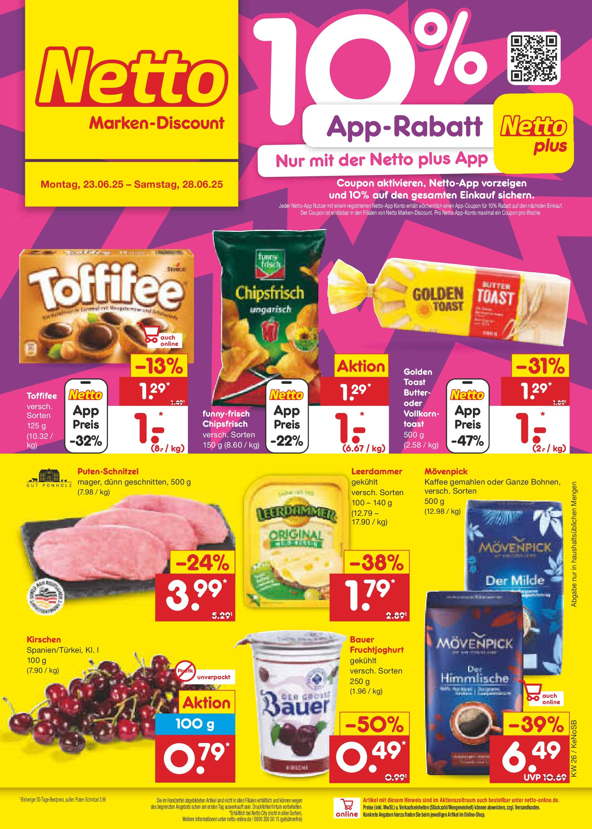 Netto Marken-Discount prospekt Bonn (ab 22.06.2025) » Angebote | Seite: 1 | Produkte: Fruchtjoghurt, Leerdammer, Putenschnitzel, Movenpick kaffee Netto Marken-Discount prospekt Bonn (ab 22.06.2025) » Angebote | Seite: 1 | Produkte: Fruchtjoghurt, Leerdammer, Putenschnitzel, Movenpick kaffee