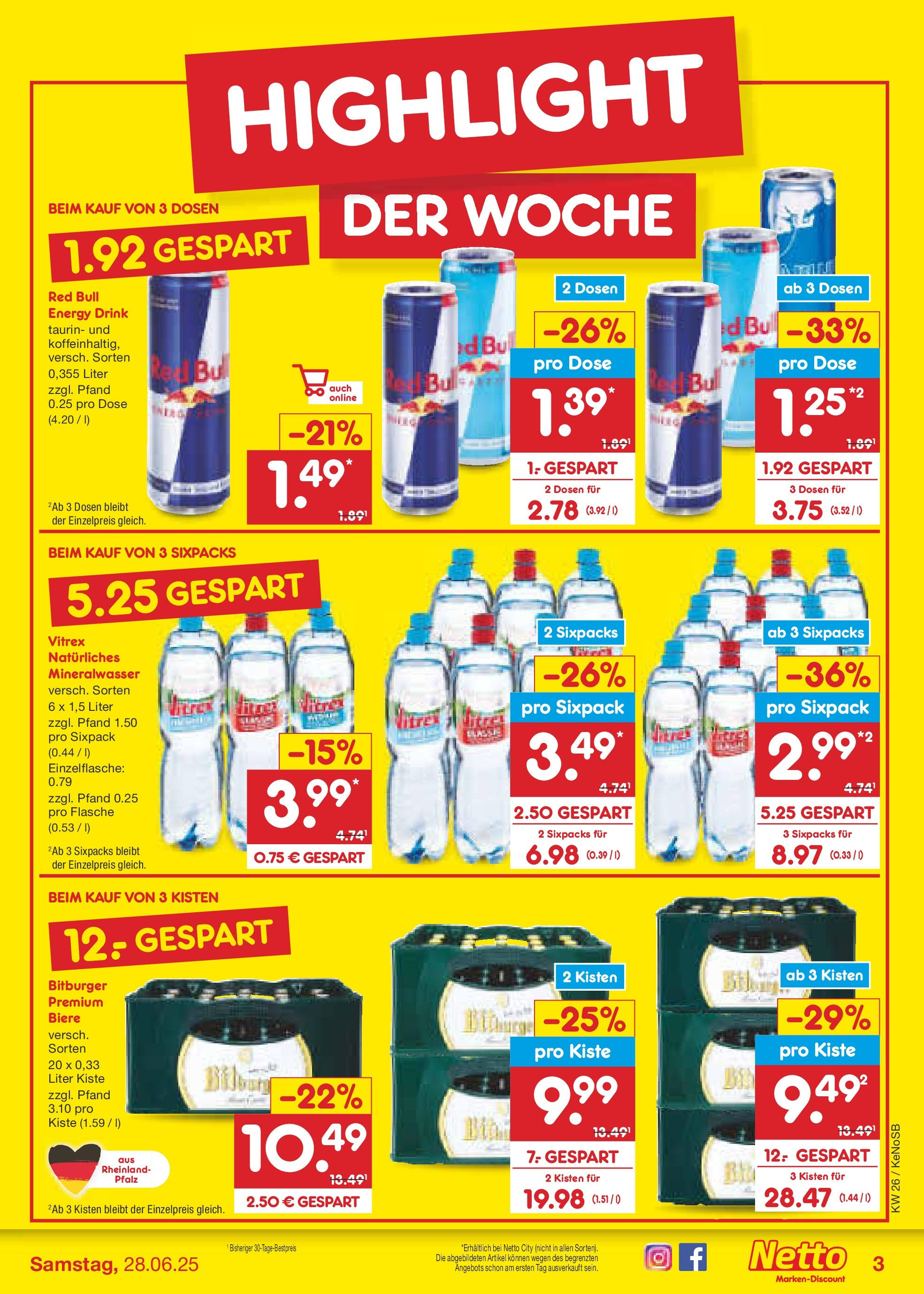 Netto Marken-Discount prospekt Bonn (ab 22.06.2025) » Angebote | Seite: 3 | Produkte: Bitburger, Red bull, Energy, Mineralwasser Netto Marken-Discount prospekt Bonn (ab 22.06.2025) » Angebote | Seite: 3 | Produkte: Bitburger, Red bull, Energy, Mineralwasser