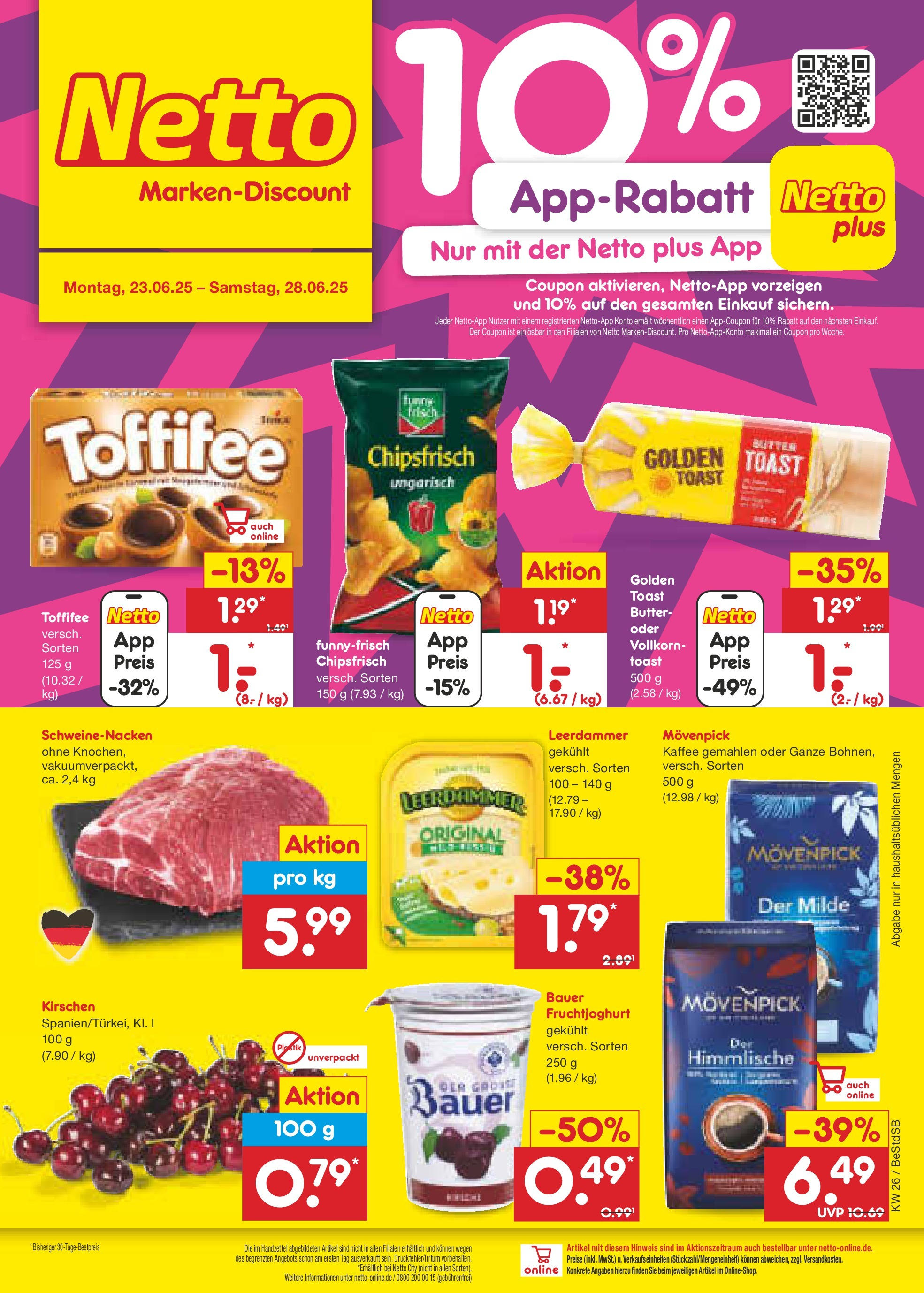 Netto Marken-Discount prospekt Berlin-Spandau (ab 22.06.2025) » Angebote | Seite: 1 | Produkte: Butter, Schweinenacken, Toffifee, Chips Netto Marken-Discount prospekt Berlin-Spandau (ab 22.06.2025) » Angebote | Seite: 1 | Produkte: Butter, Schweinenacken, Toffifee, Chips