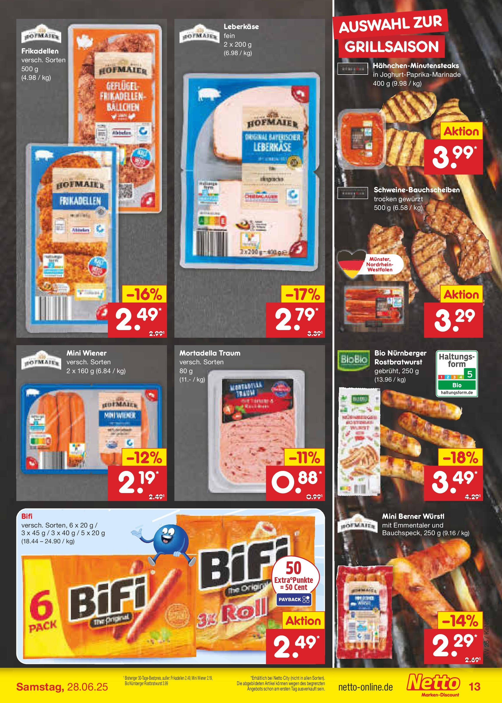 Netto Marken-Discount prospekt Bonn (ab 22.06.2025) » Angebote | Seite: 19 | Produkte: Bifi, Würstl, Steak, Leberkase Netto Marken-Discount prospekt Bonn (ab 22.06.2025) » Angebote | Seite: 19 | Produkte: Bifi, Würstl, Steak, Leberkase