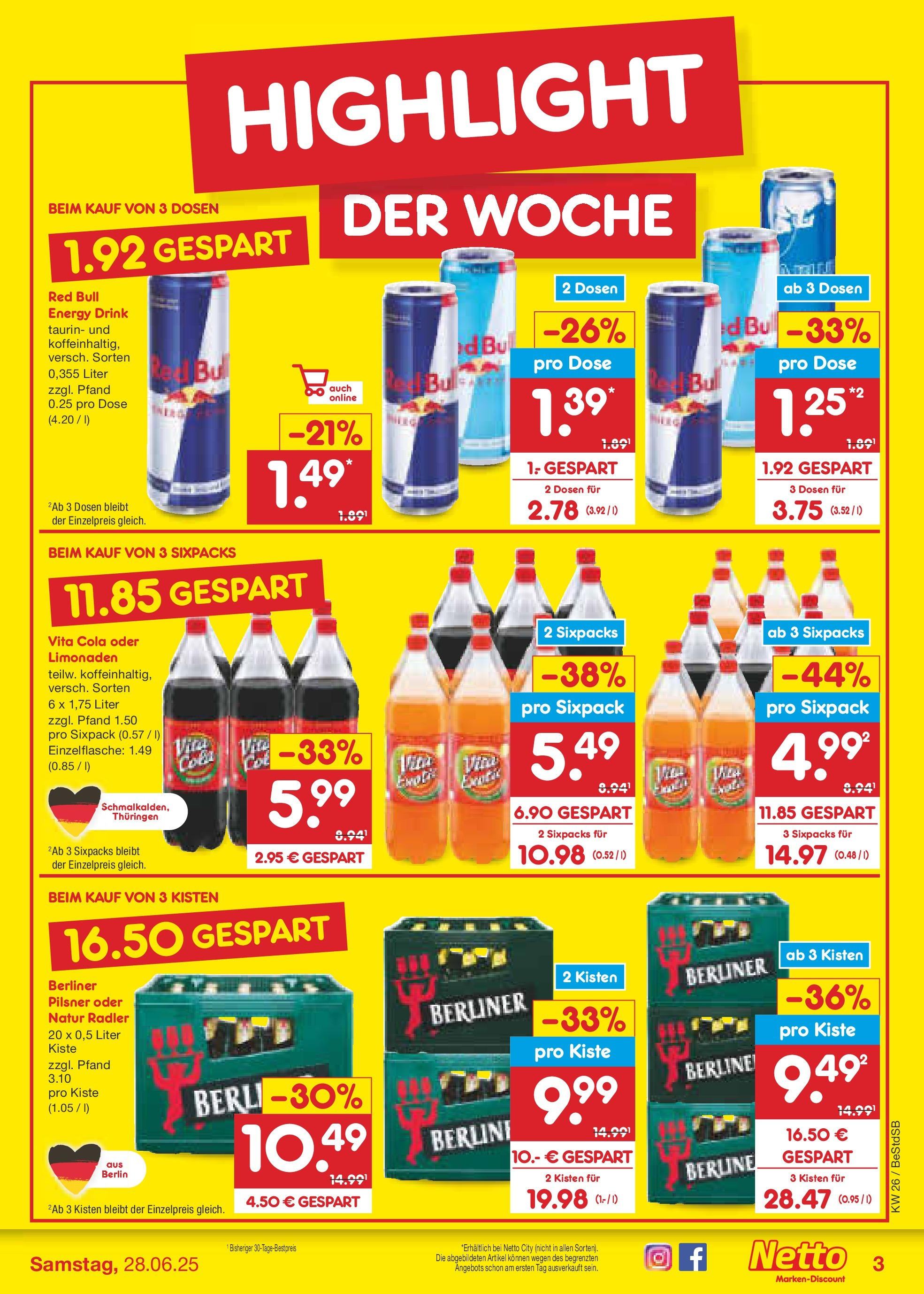 Netto Marken-Discount prospekt Berlin-Spandau (ab 22.06.2025) » Angebote | Seite: 3 | Produkte: Red bull, Cola, Energy, Berliner pilsner Netto Marken-Discount prospekt Berlin-Spandau (ab 22.06.2025) » Angebote | Seite: 3 | Produkte: Red bull, Cola, Energy, Berliner pilsner