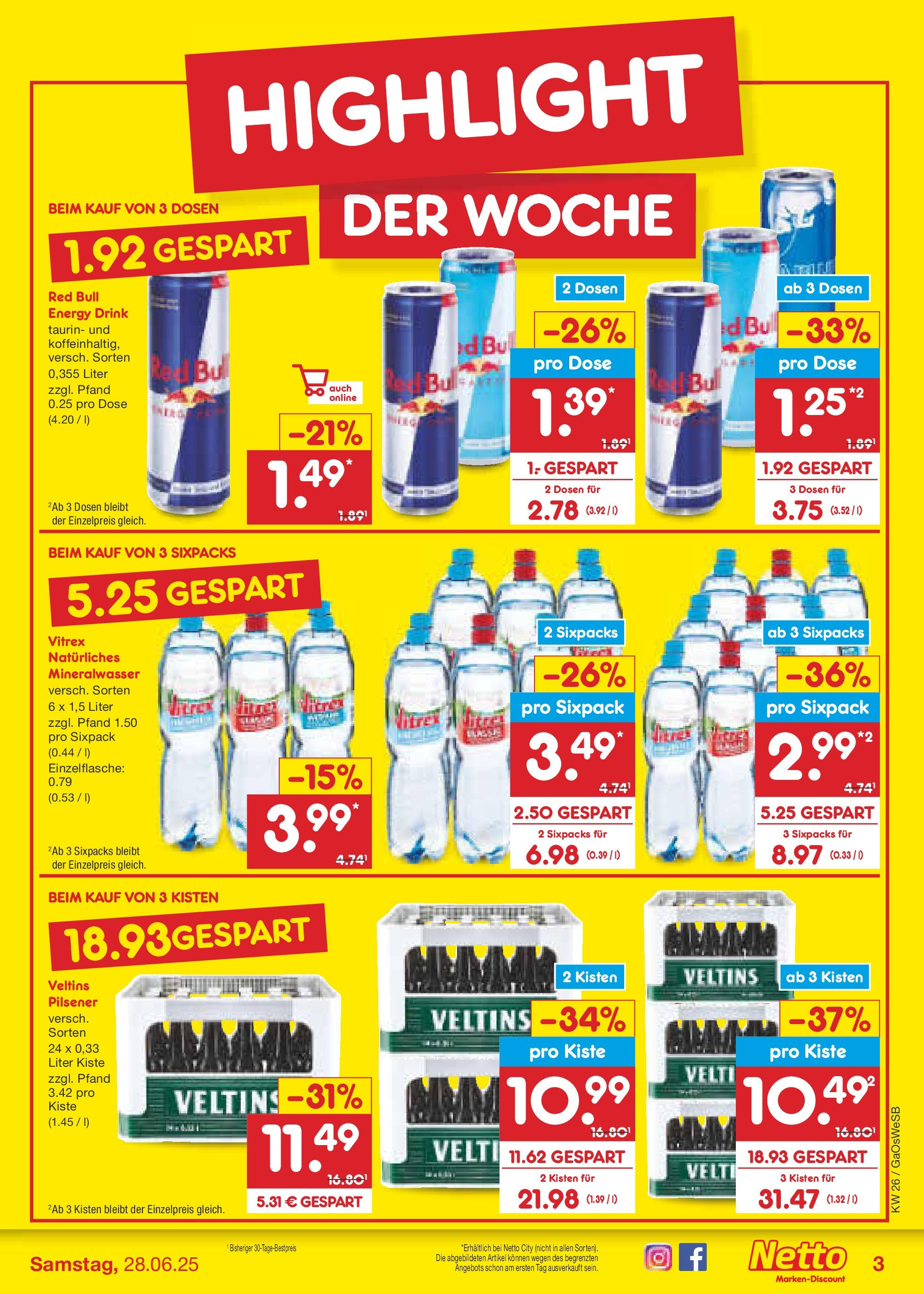 Netto Marken-Discount prospekt Bremen-Lesum (ab 22.06.2025) » Angebote | Seite: 3 | Produkte: Red bull, Energy, Mineralwasser, Veltins Netto Marken-Discount prospekt Bremen-Lesum (ab 22.06.2025) » Angebote | Seite: 3 | Produkte: Red bull, Energy, Mineralwasser, Veltins