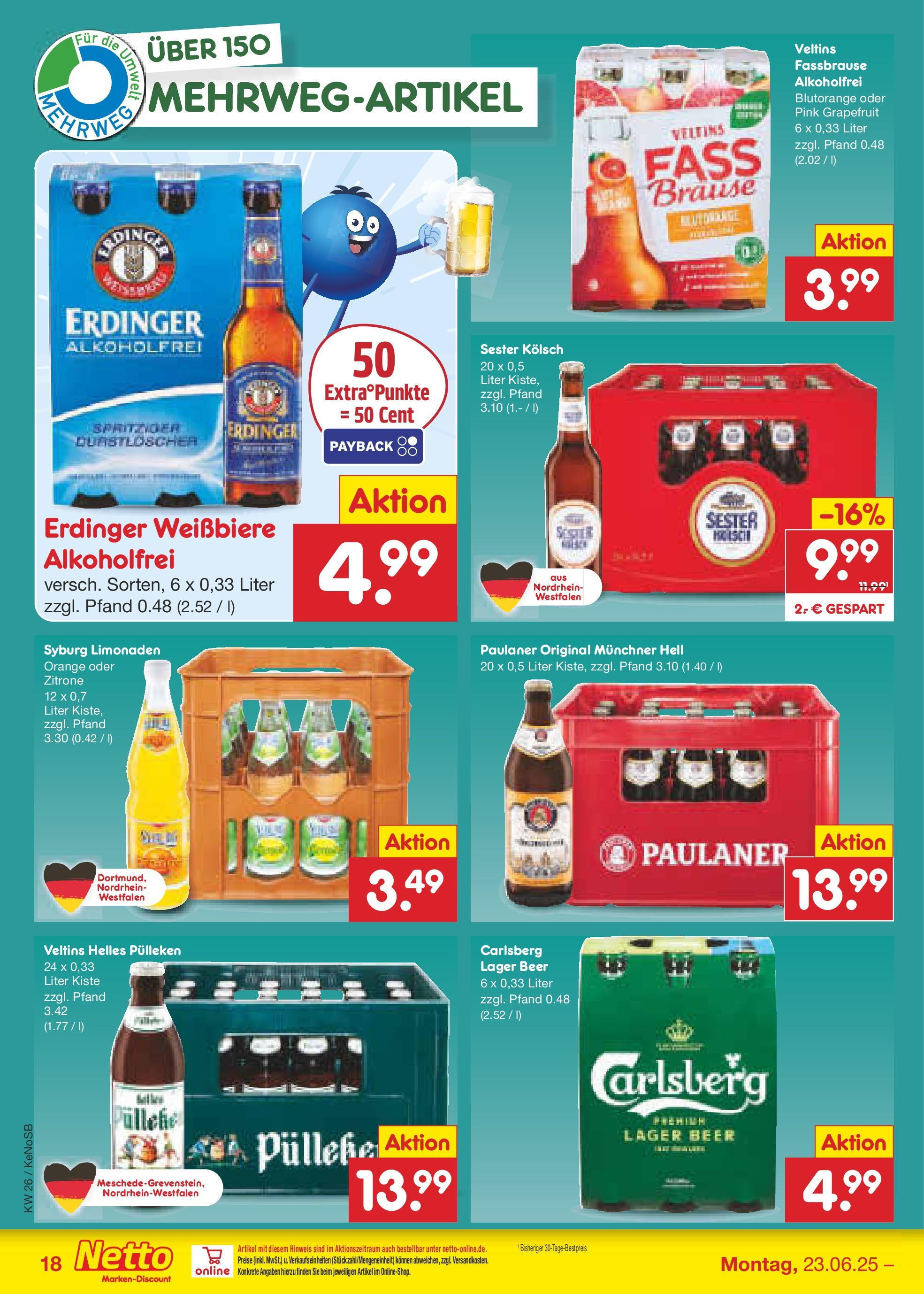 Netto Marken-Discount prospekt Bonn (ab 22.06.2025) » Angebote | Seite: 26 | Produkte: Durstloscher, Carlsberg, Zitrone, Fassbrause Netto Marken-Discount prospekt Bonn (ab 22.06.2025) » Angebote | Seite: 26 | Produkte: Durstloscher, Carlsberg, Zitrone, Fassbrause