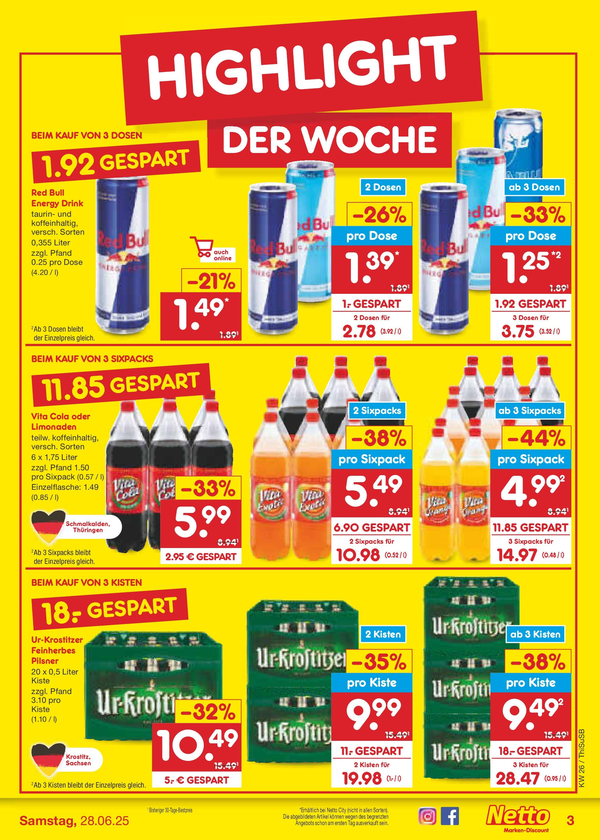Netto Marken-Discount prospekt Pirna (ab 22.06.2025) » Angebote | Seite: 3 | Produkte: Red bull, Cola, Energy, Vita cola Netto Marken-Discount prospekt Pirna (ab 22.06.2025) » Angebote | Seite: 3 | Produkte: Red bull, Cola, Energy, Vita cola