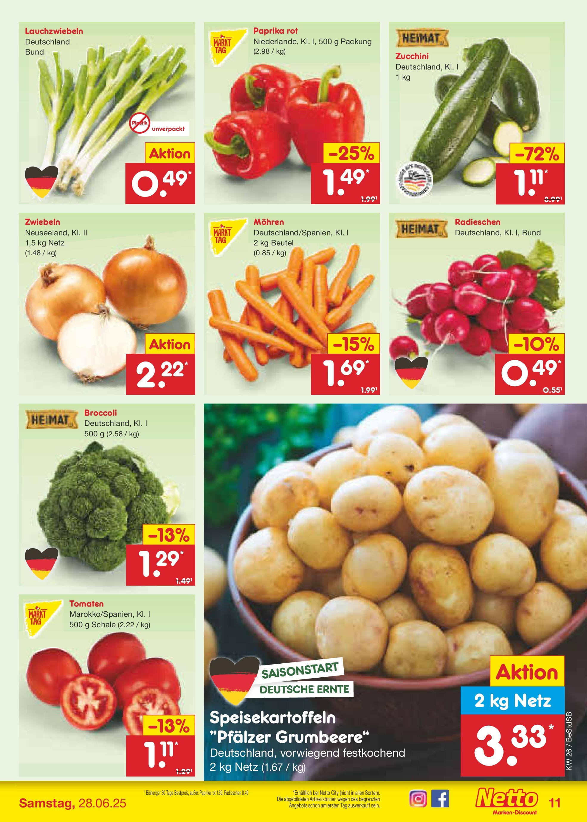 Netto Marken-Discount prospekt Berlin-Spandau (ab 22.06.2025) » Angebote | Seite: 15 | Produkte: Paprika rot, Tomaten, Mohren, Zwiebeln Netto Marken-Discount prospekt Berlin-Spandau (ab 22.06.2025) » Angebote | Seite: 15 | Produkte: Paprika rot, Tomaten, Mohren, Zwiebeln