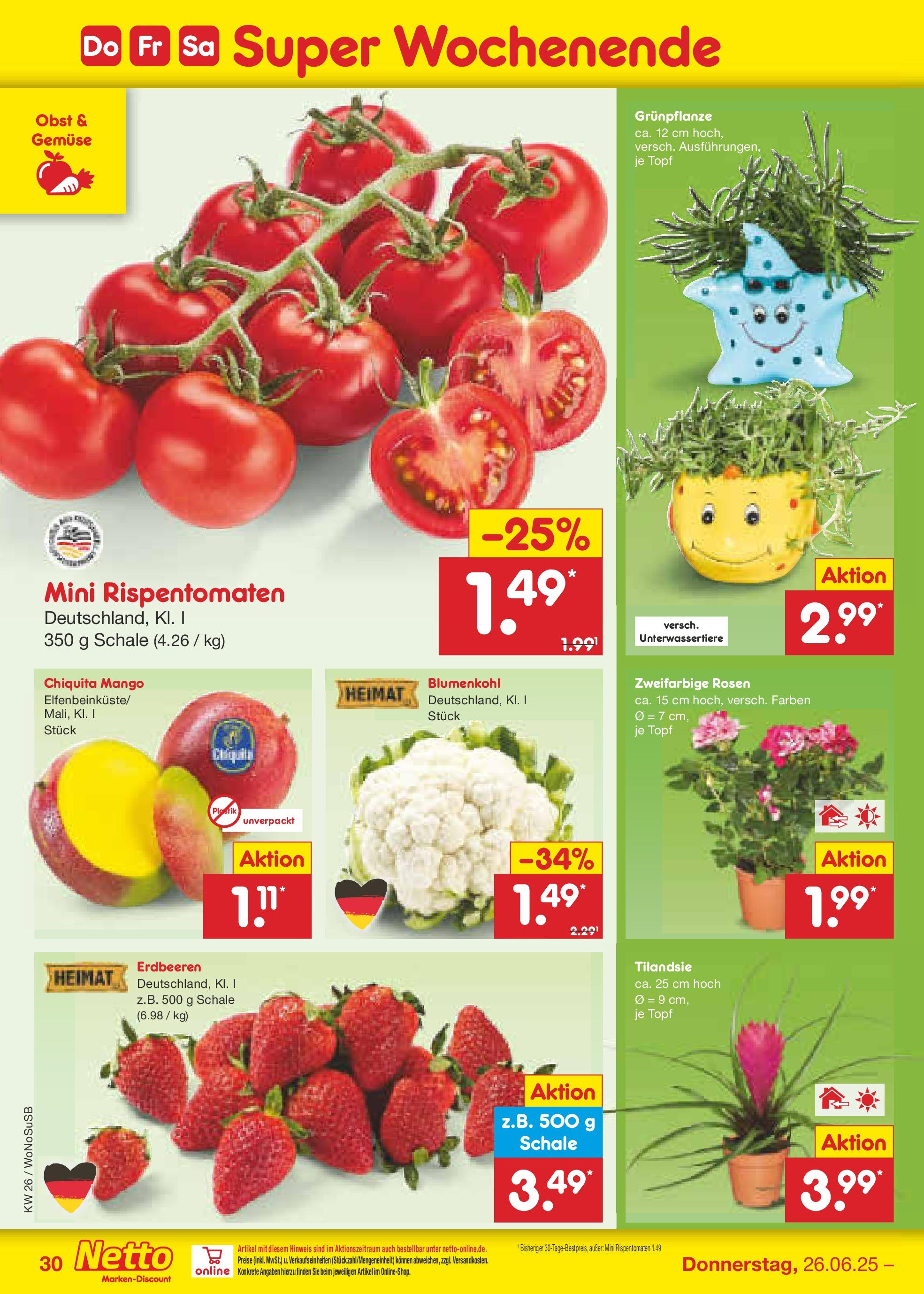 Netto Marken-Discount prospekt Lahnau (ab 22.06.2025) » Angebote | Seite: 44 | Produkte: Gemüse, Obst, Blumenkohl, Erdbeeren Netto Marken-Discount prospekt Lahnau (ab 22.06.2025) » Angebote | Seite: 44 | Produkte: Gemüse, Obst, Blumenkohl, Erdbeeren